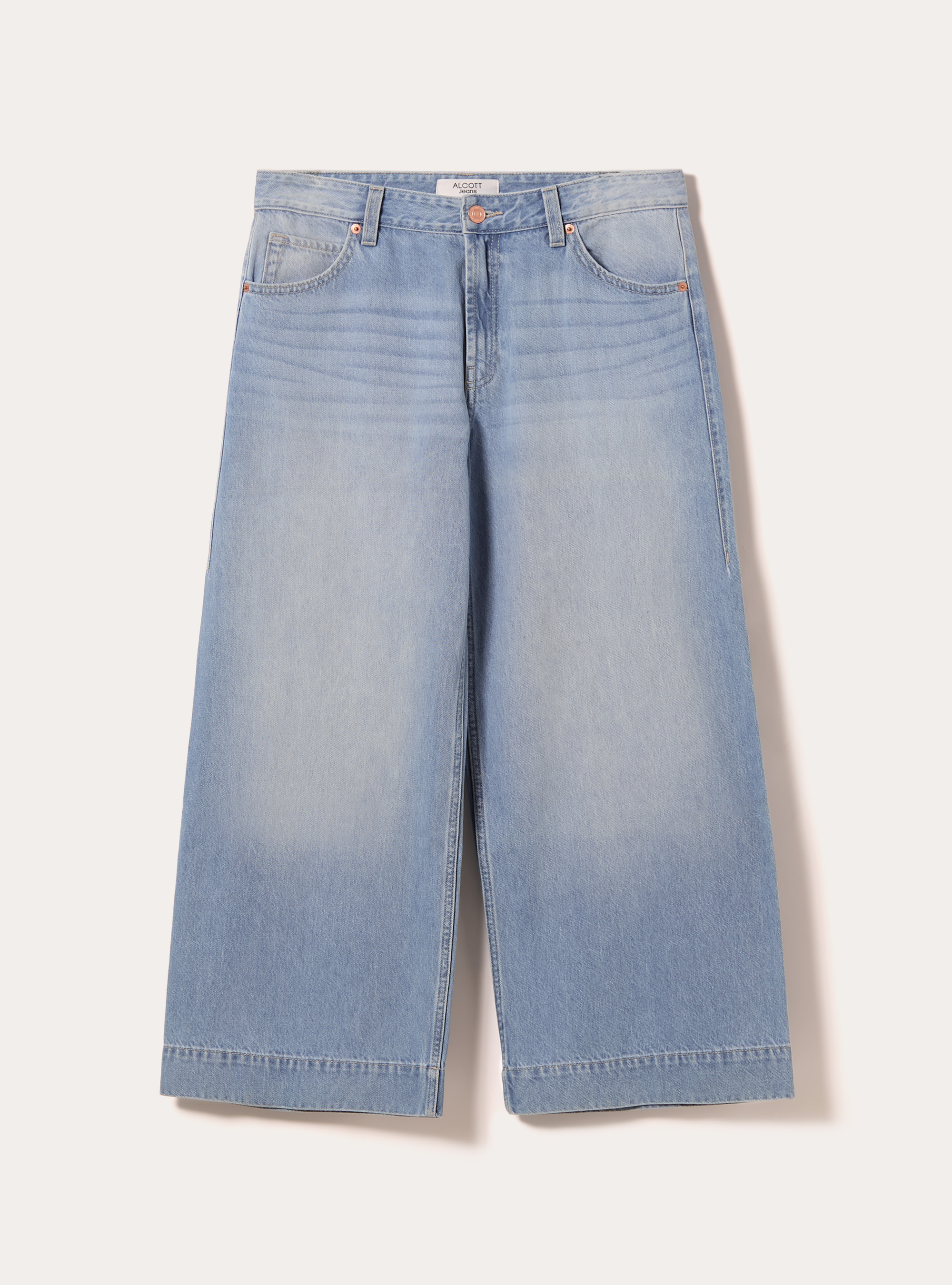 Coloured wide leg cropped jeans, D006 AZURE