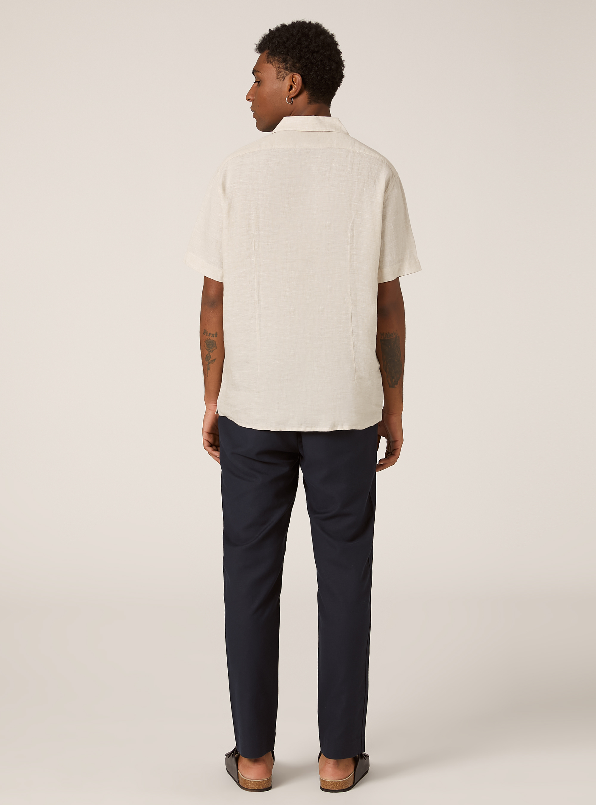 Pure linen short-sleeved shirt, C141 CREAM