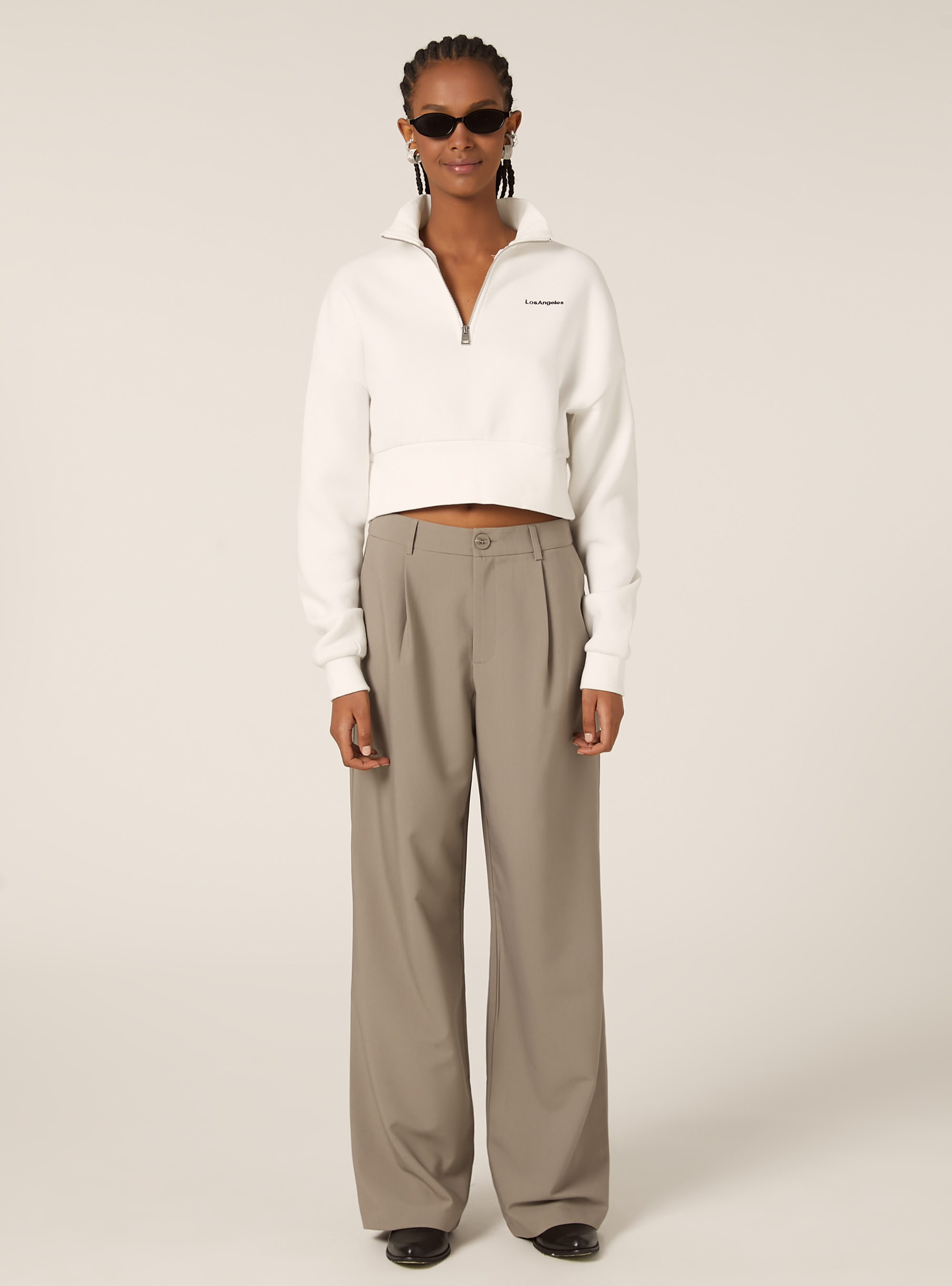 Sudadera corta con cuello y cremallera, WH2 WHITE