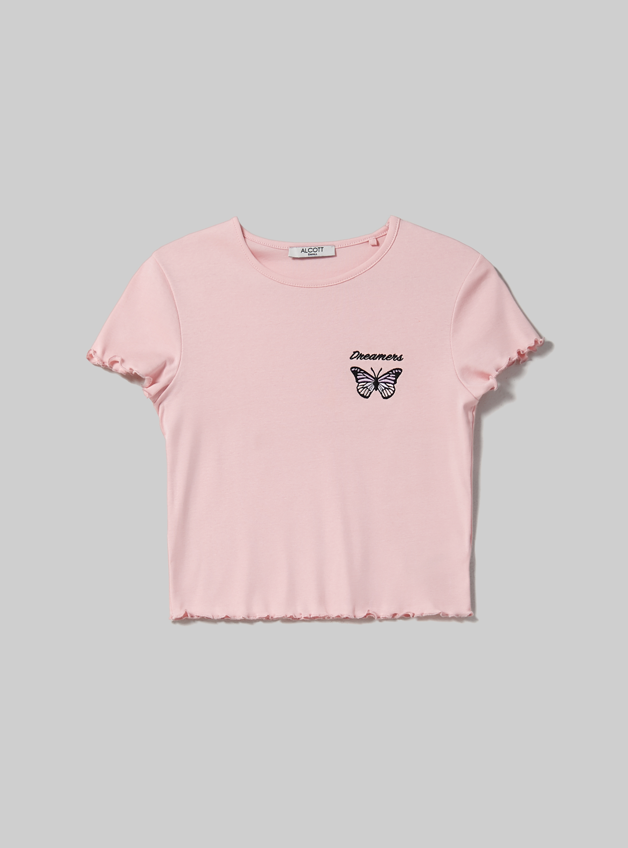 T-shirt en coton avec broderie, C4400 PINK