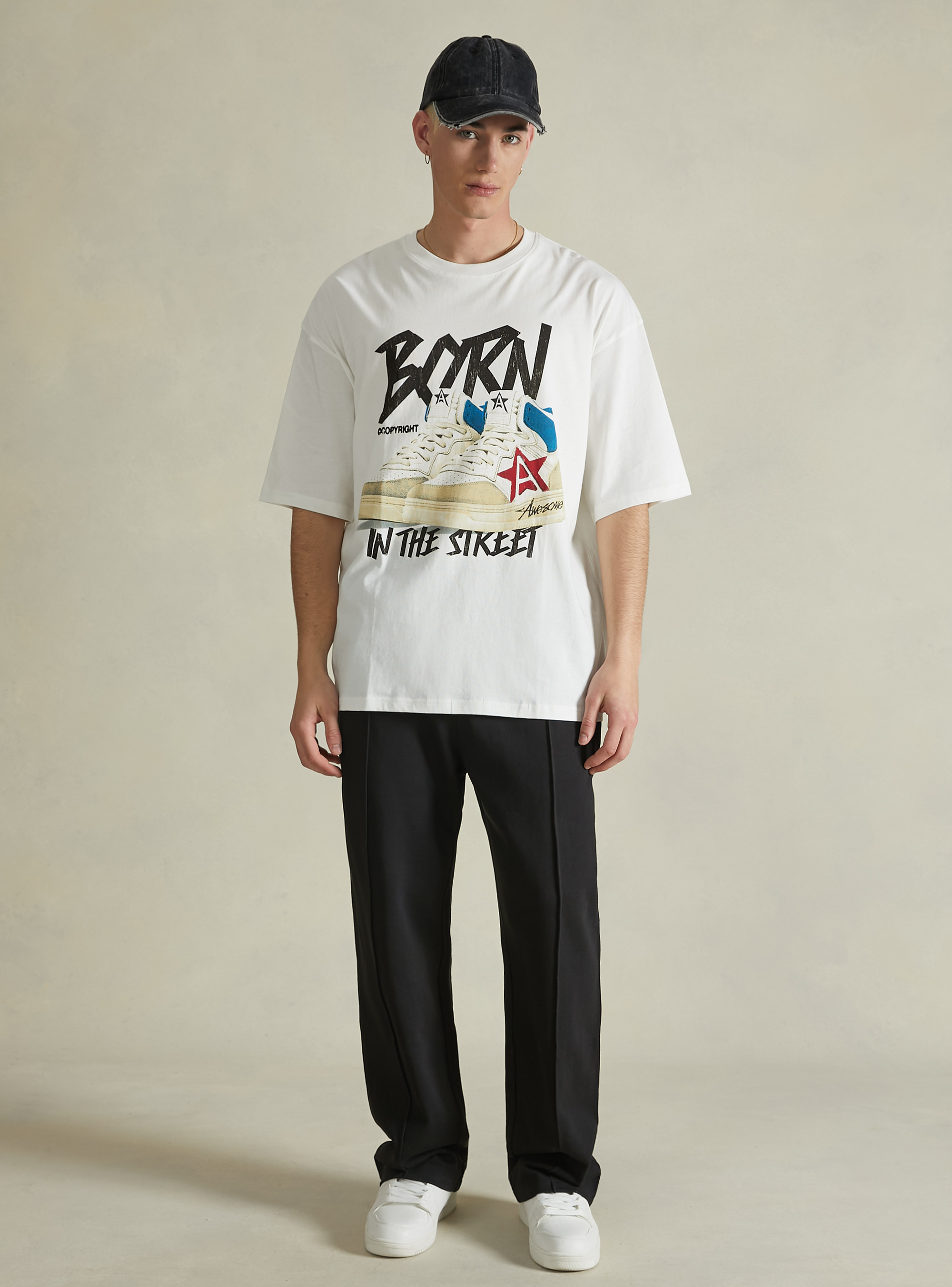 T-shirt oversize avec impression d'entraineur, WH1 OFF WHITE