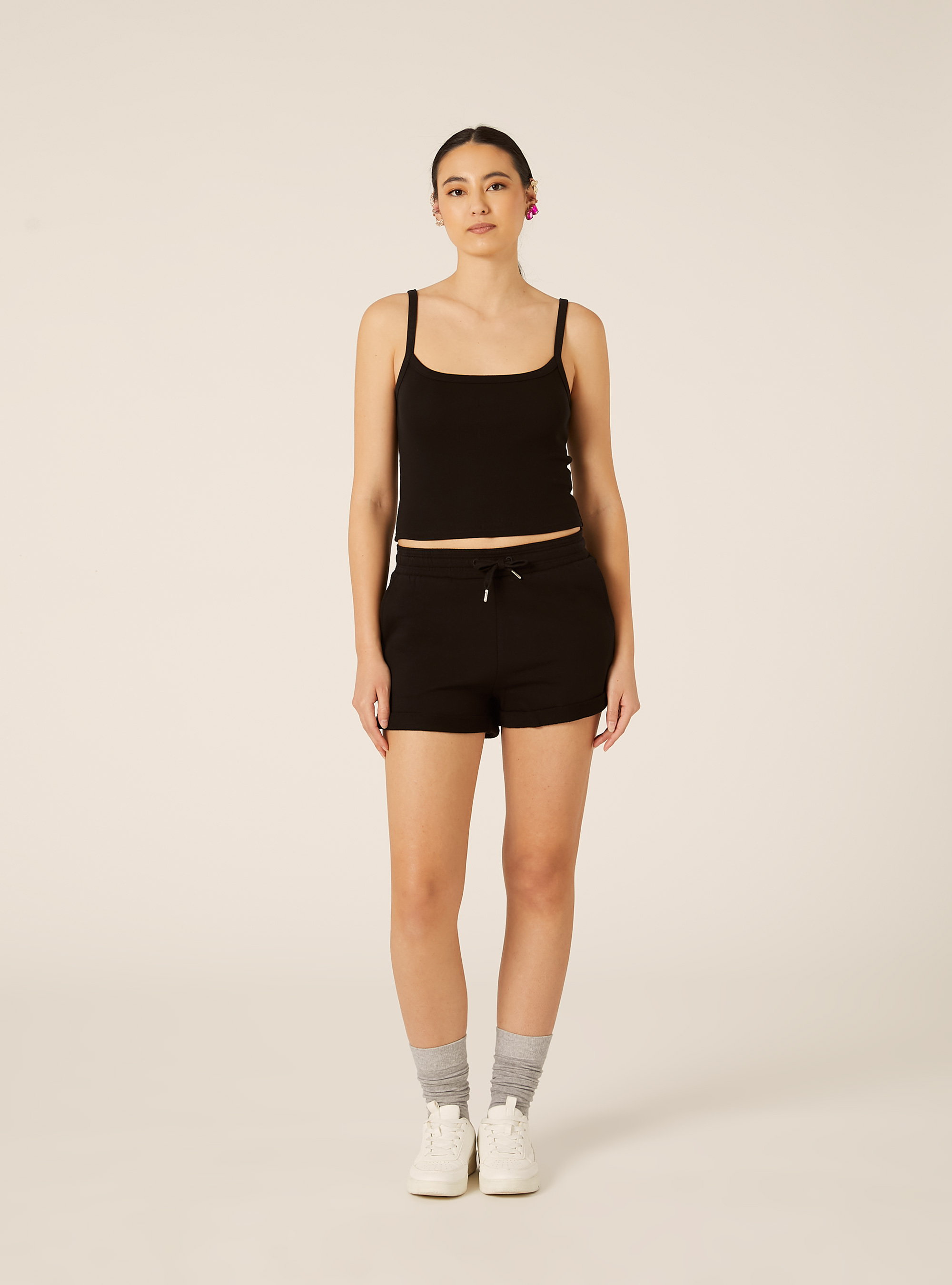 Canotta crop a coste basic, BK1 BLACK