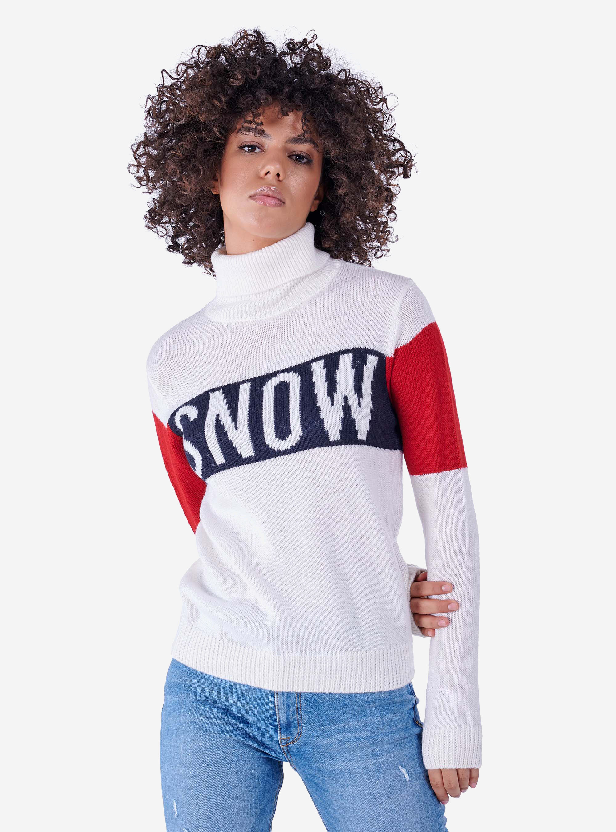 HIGH-NECKED SHIRT WITH SLOGAN, OFF-WHITE
