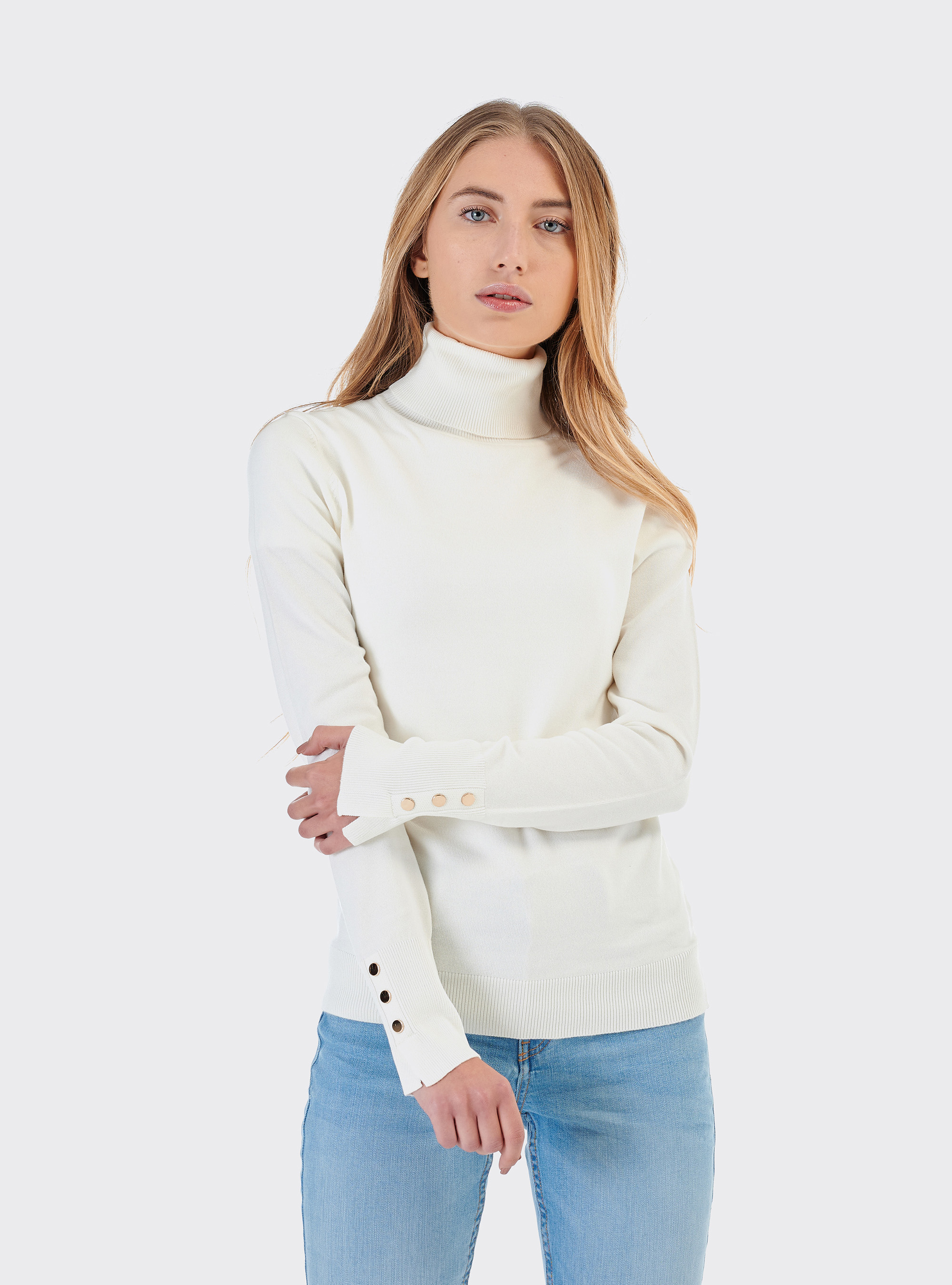 Pullover a collo alto, BIANCO