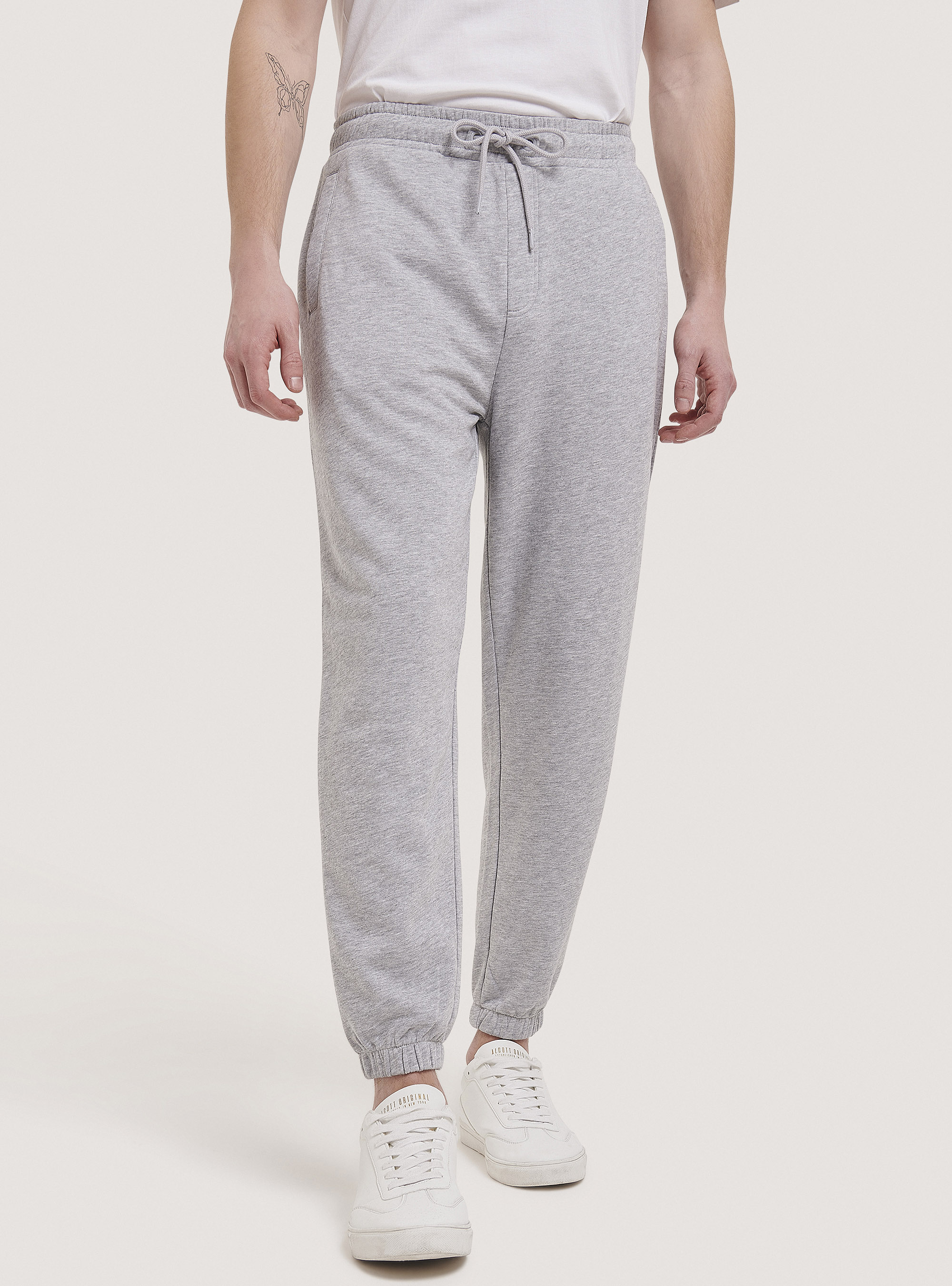Pantalones jogger básicos de algodón, GRIS CLARO MELANGE