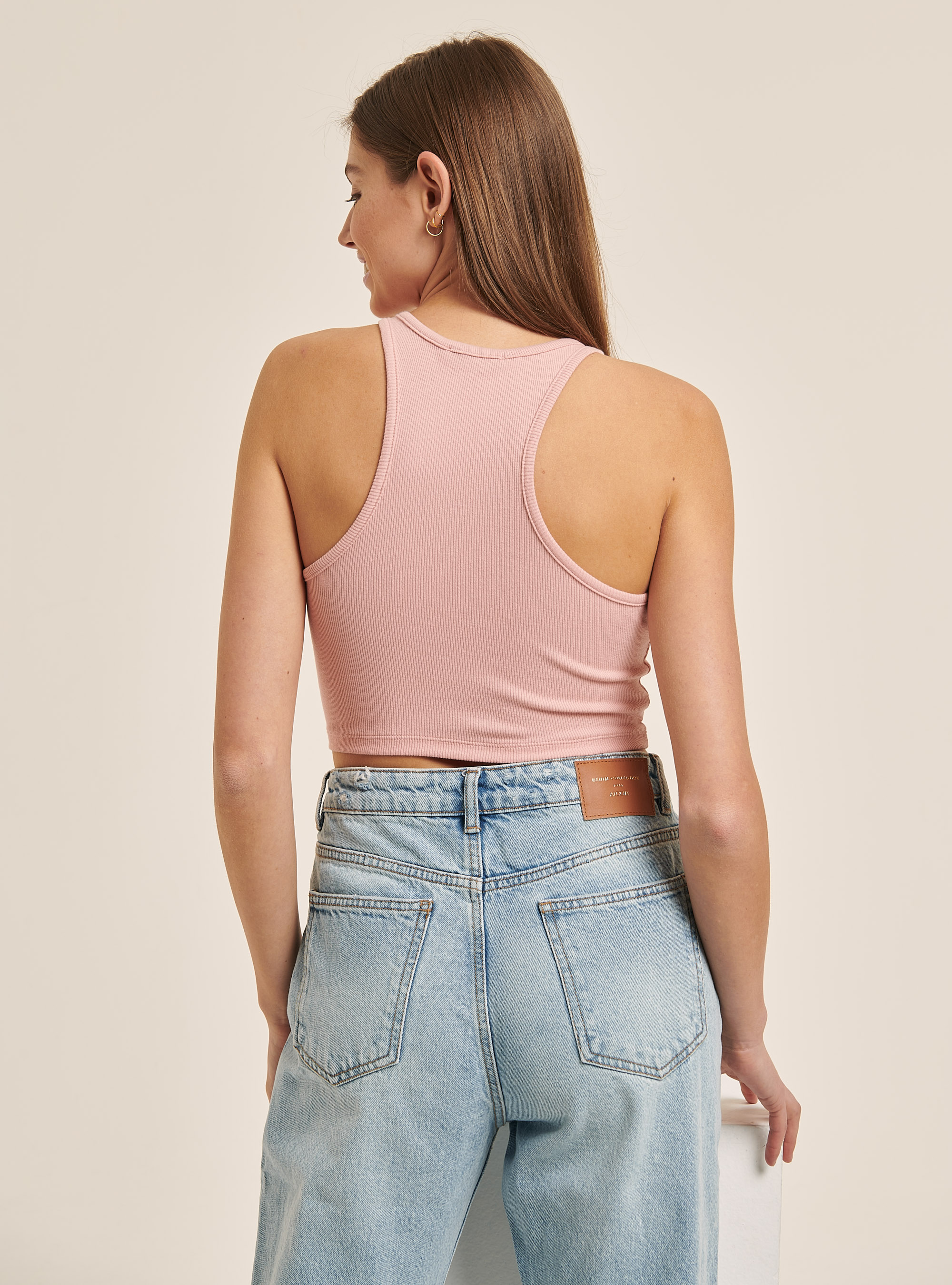 Cotton crop top with lettering print, PINK