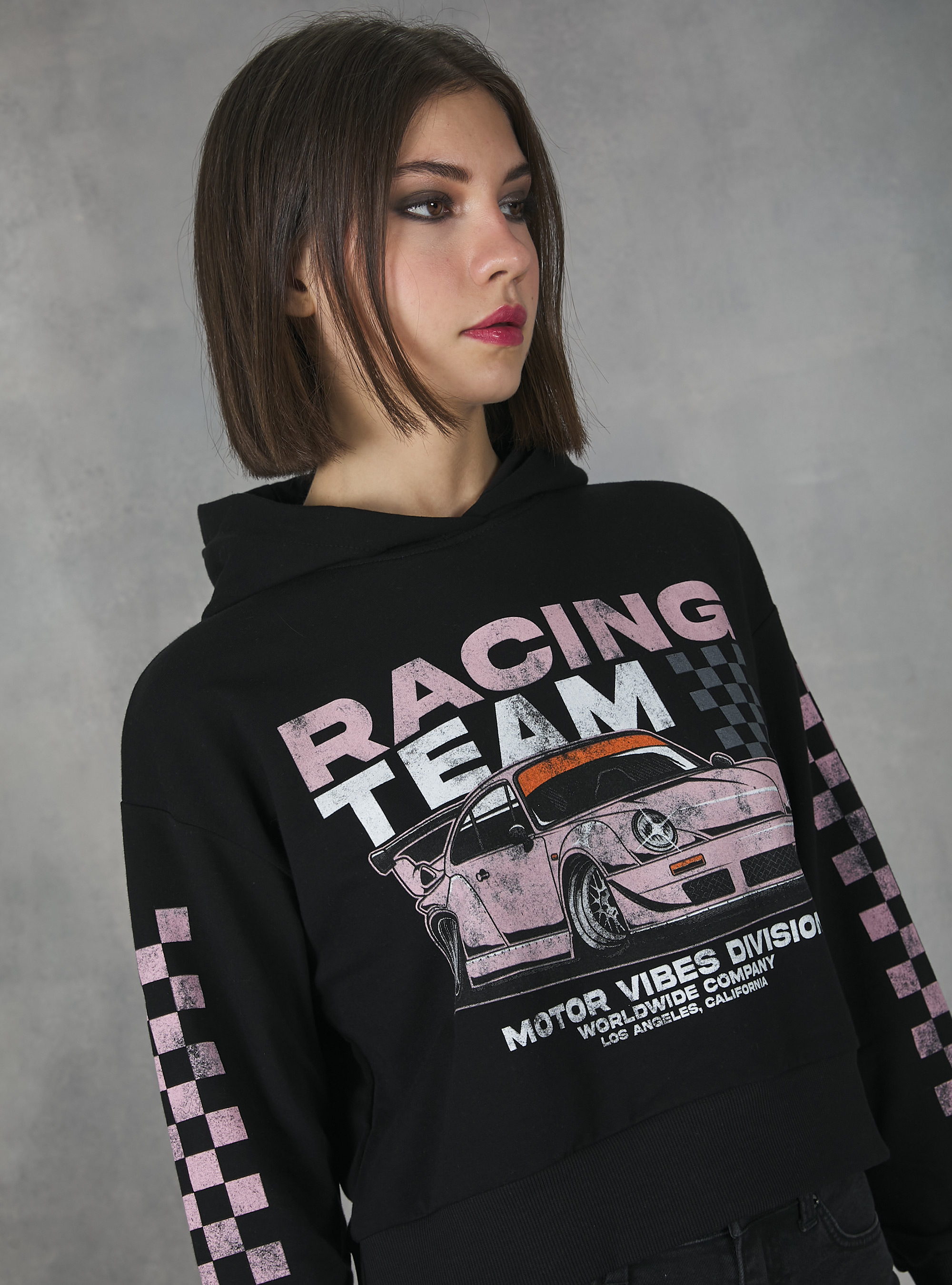 Hoodie with racing print, BK1 BLACK
