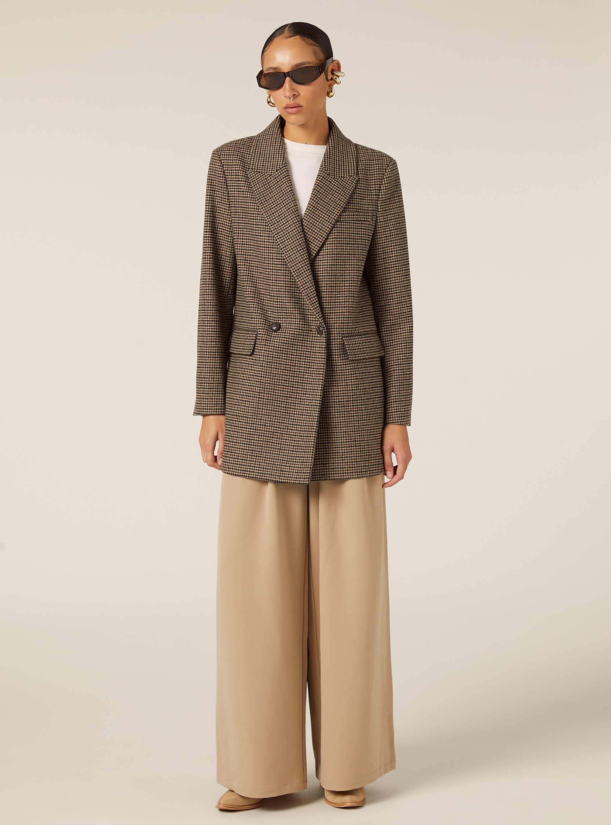 Double-breasted checked coat, BG2 BEIGE MEDIUM