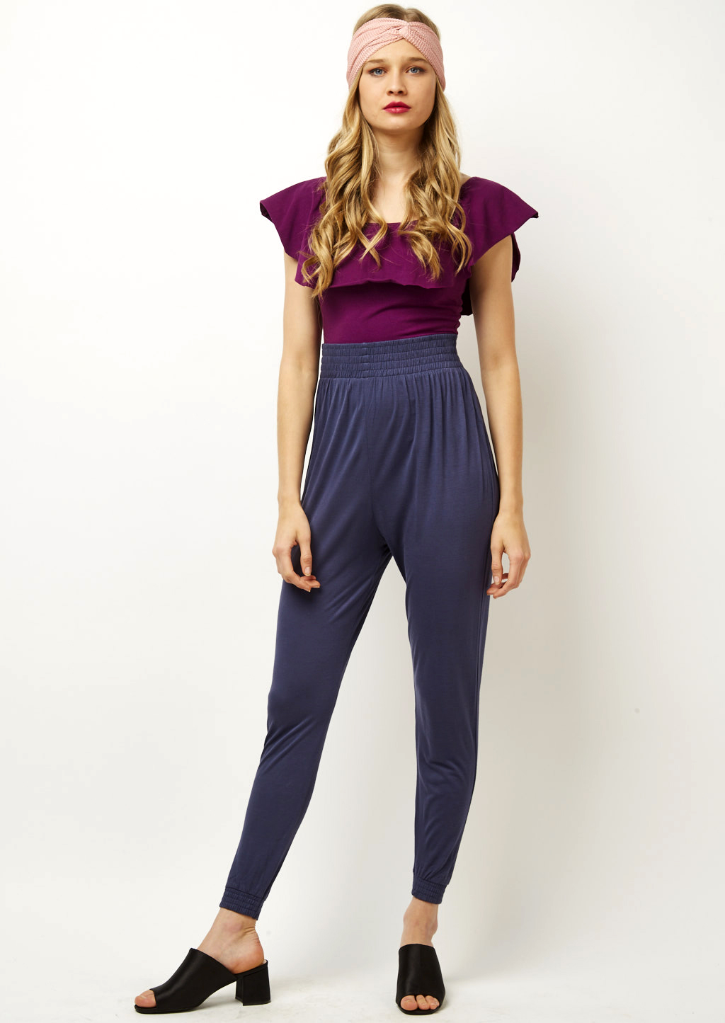 Pantaloni con lavorazione punto smoke, C031 INK