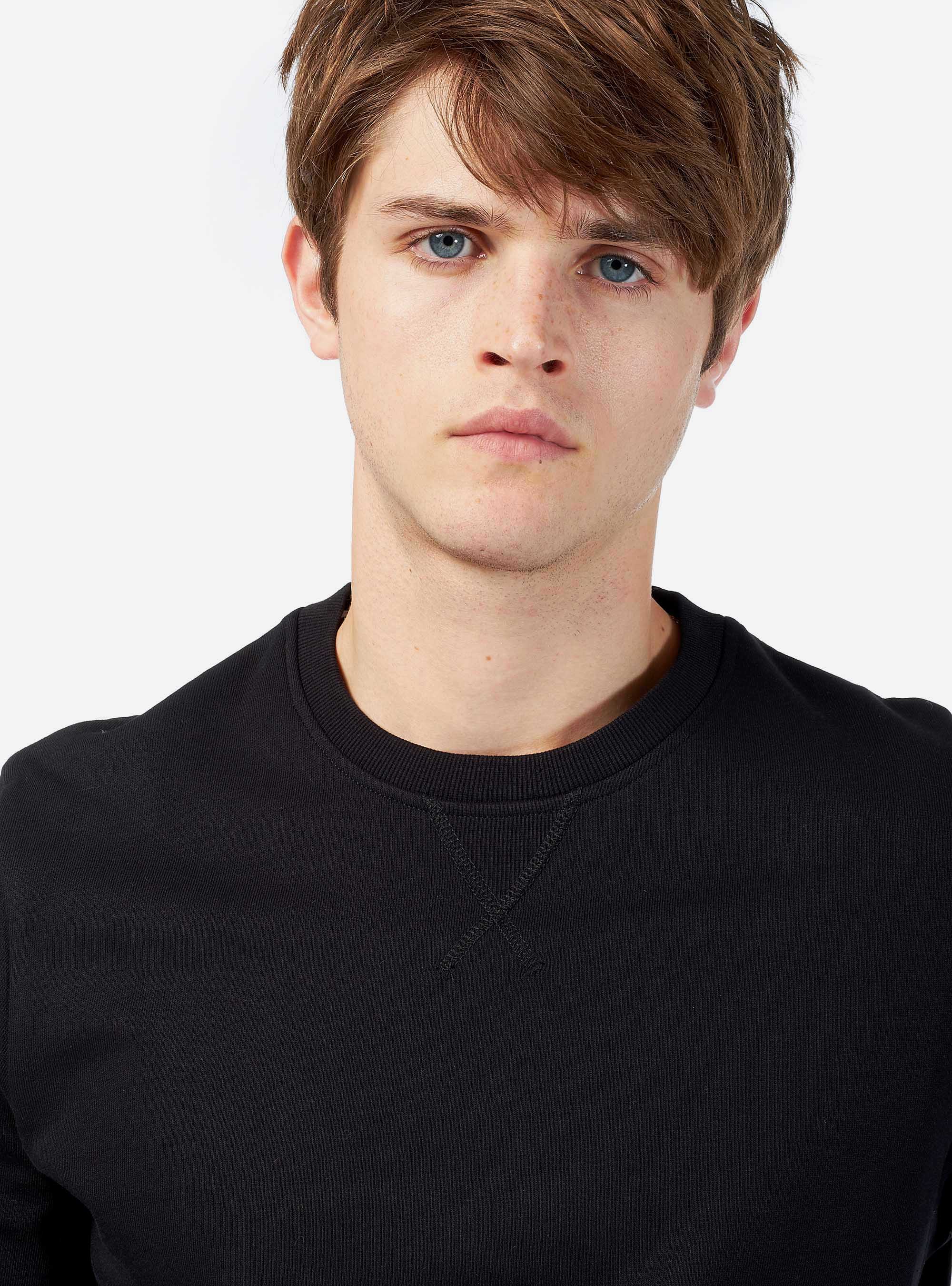 Felpa basic girocollo in cotone, NERO