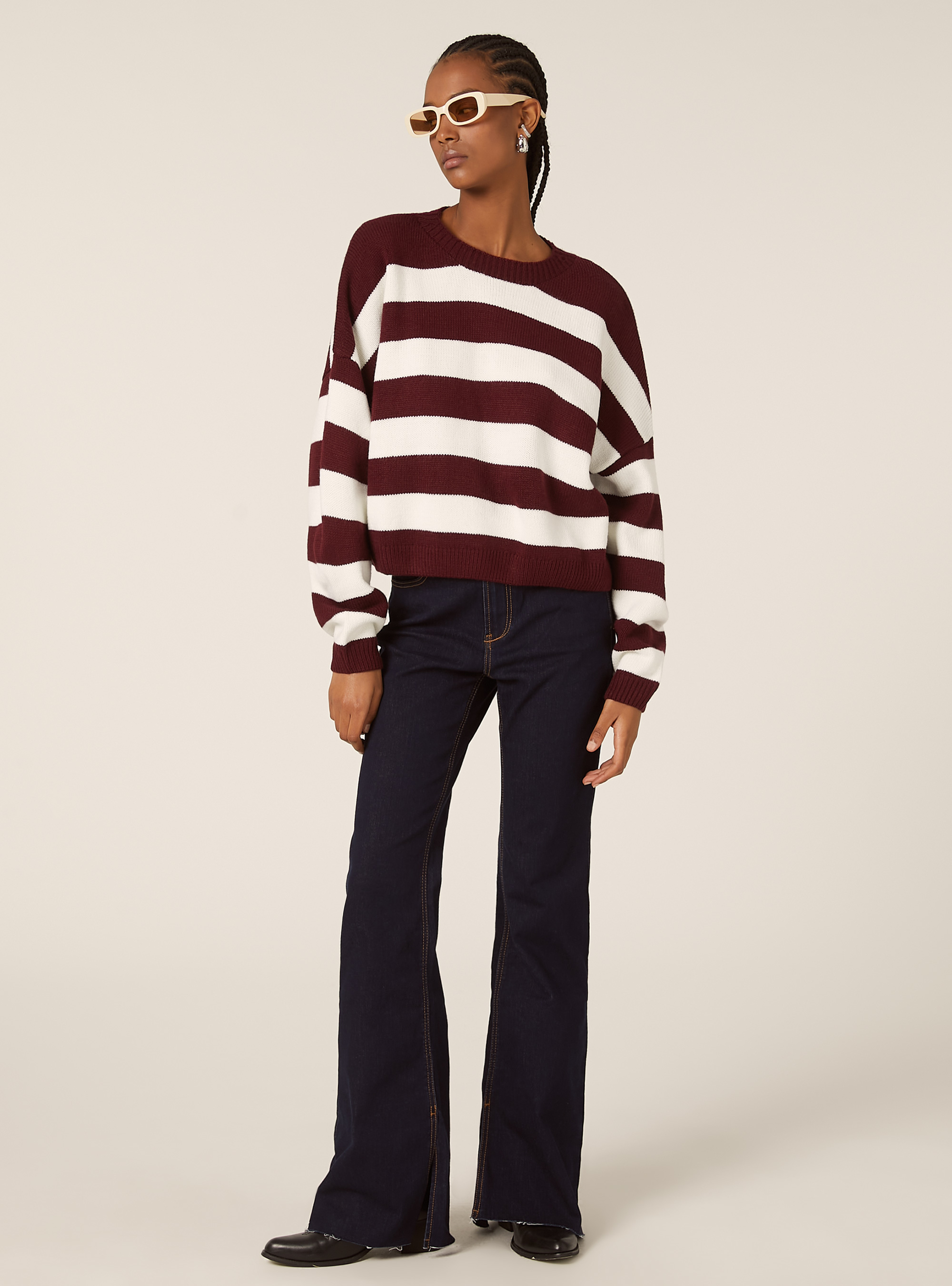 Maglia crop a righe, BO2 BORDEAUX MEDIUM