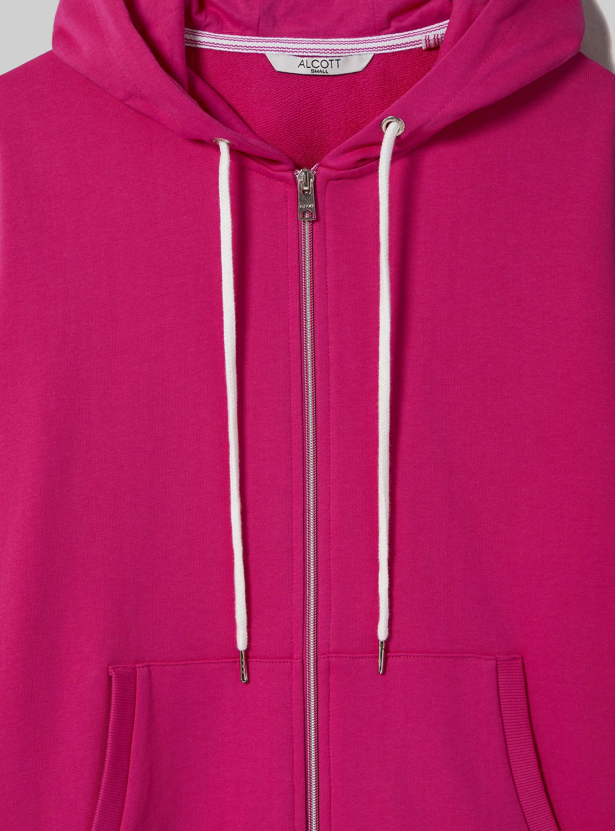 Felpa basic in cotone con zip e cappuccio, FUXIA