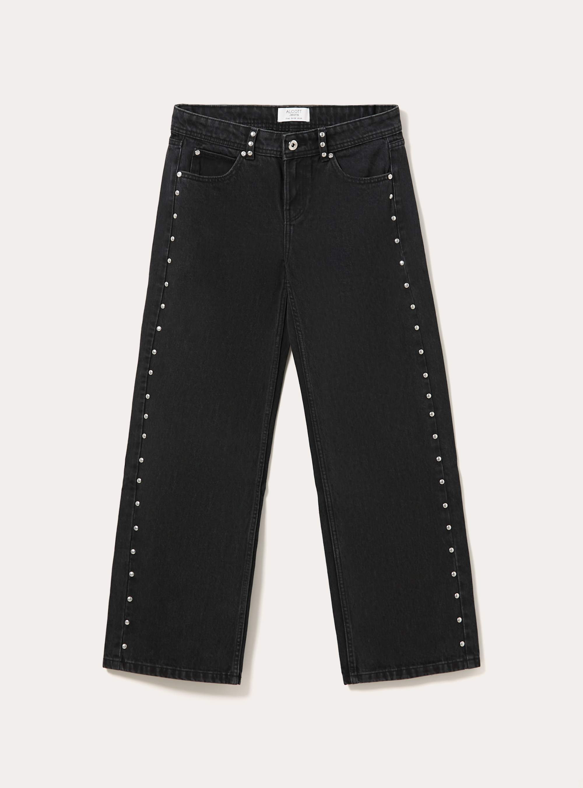 Wide leg baggy jeans mit seitlichen nieten, D000 BLACK