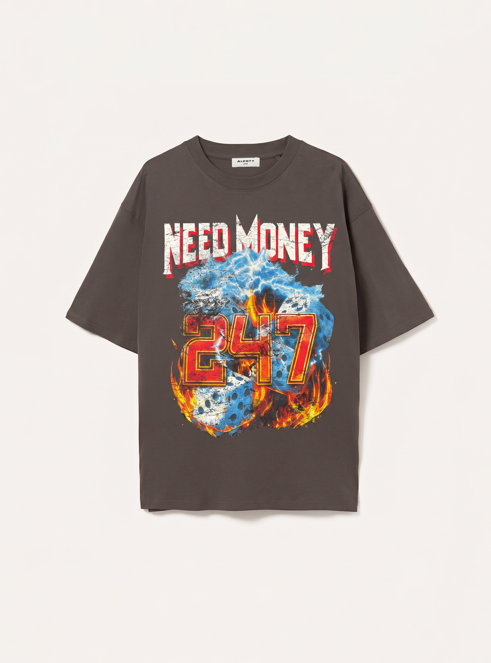 T-shirt  stampa need money 247, GY1 GREY DARK