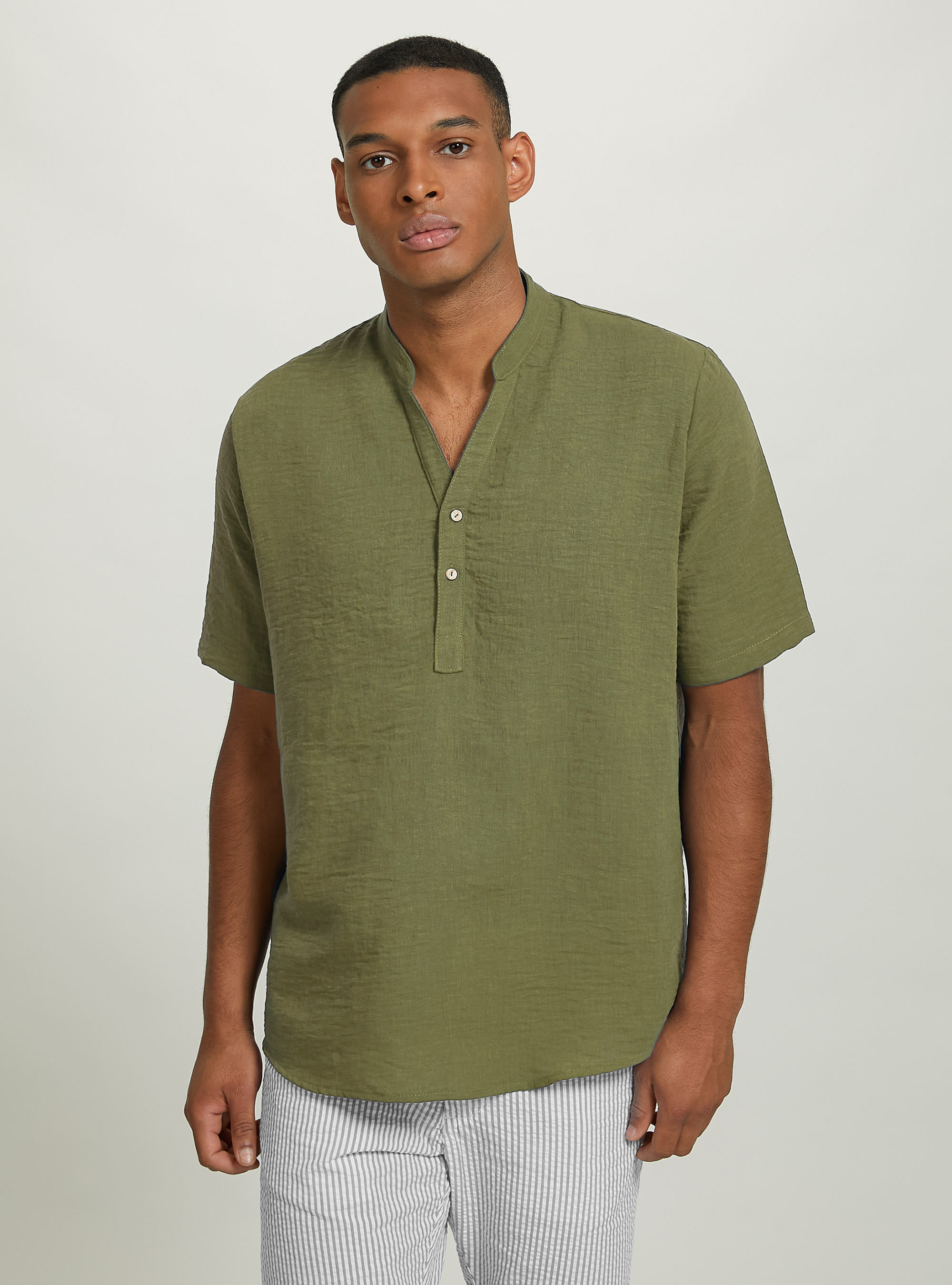 Camicia basica collo coreano mezza placchetta, KY2 KAKY MEDIUM