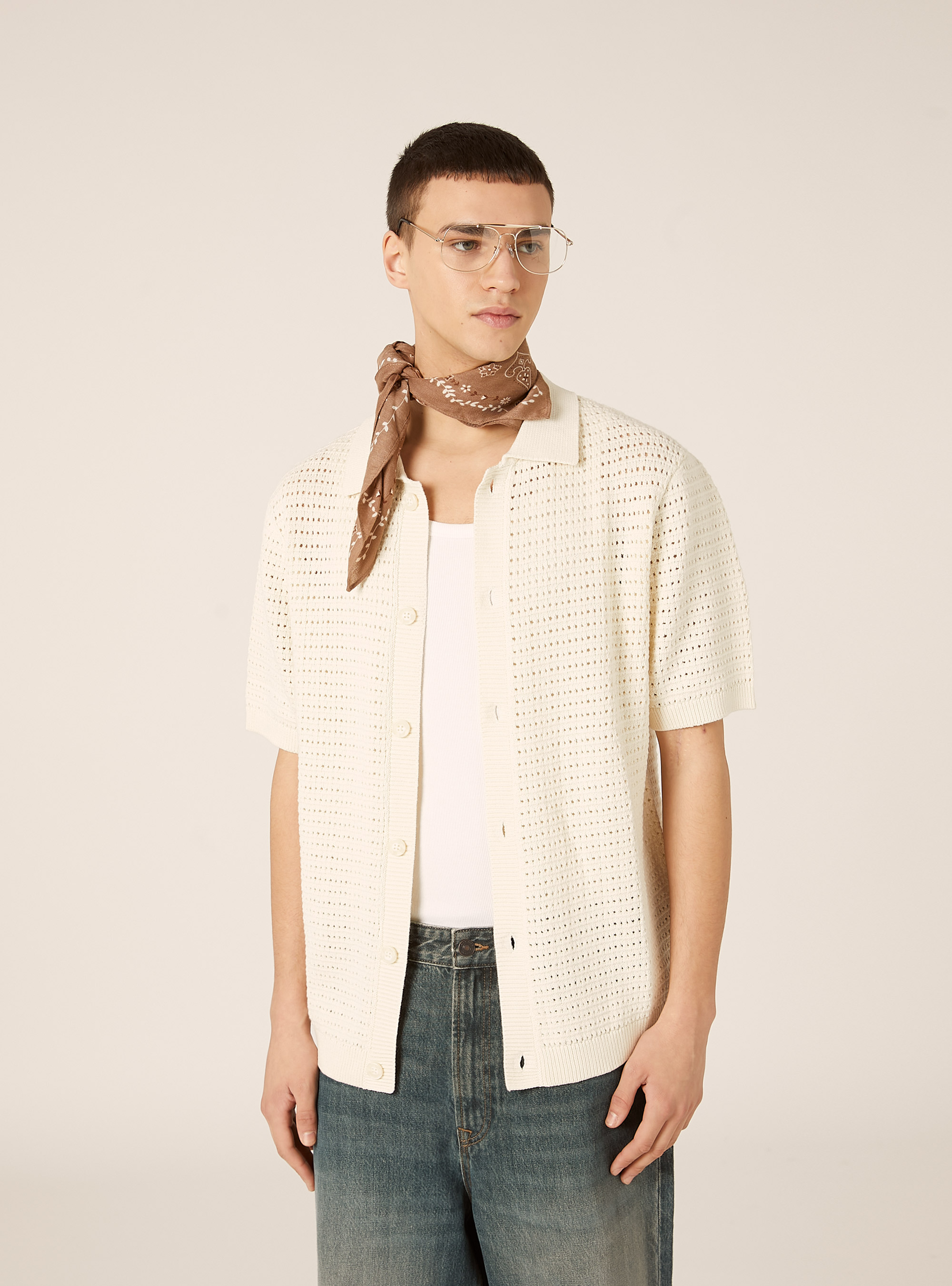 Openwork knit cardigan, CR3 CREAM LIGHT
