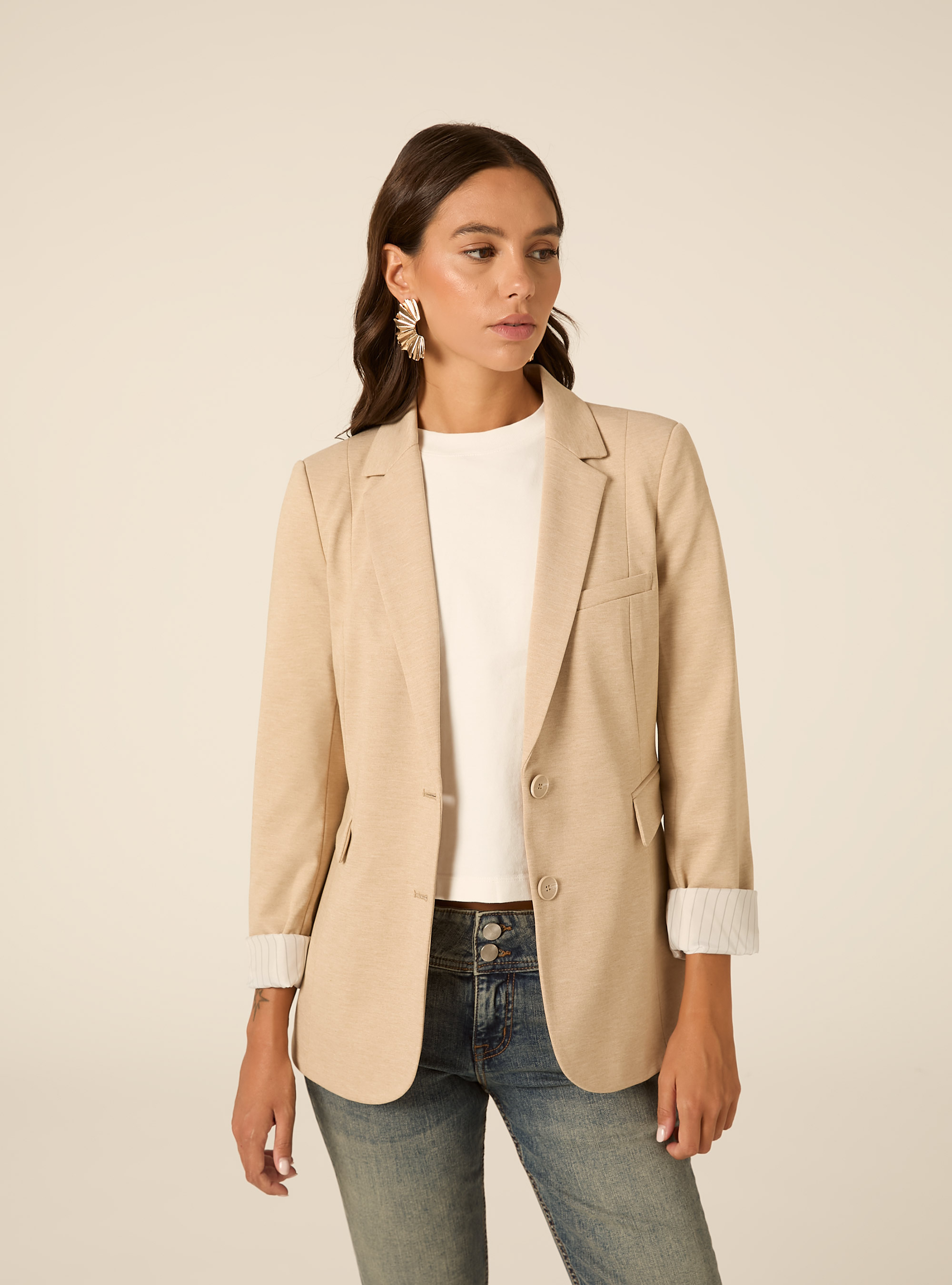 Einreihiger blazer mit reverskragen, MBG2 BEIGE MEL MED