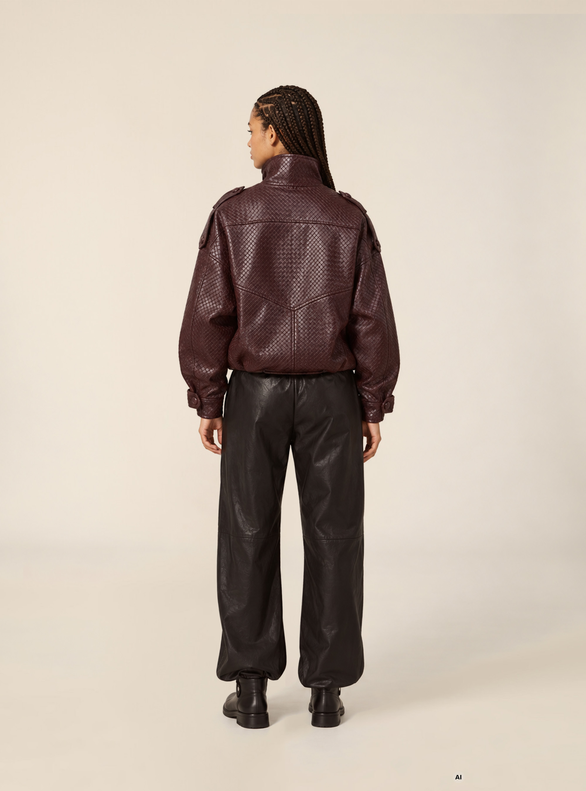 Blouson bomber effet cuir tress&eacute;, BO1 BORDEAUX DARK