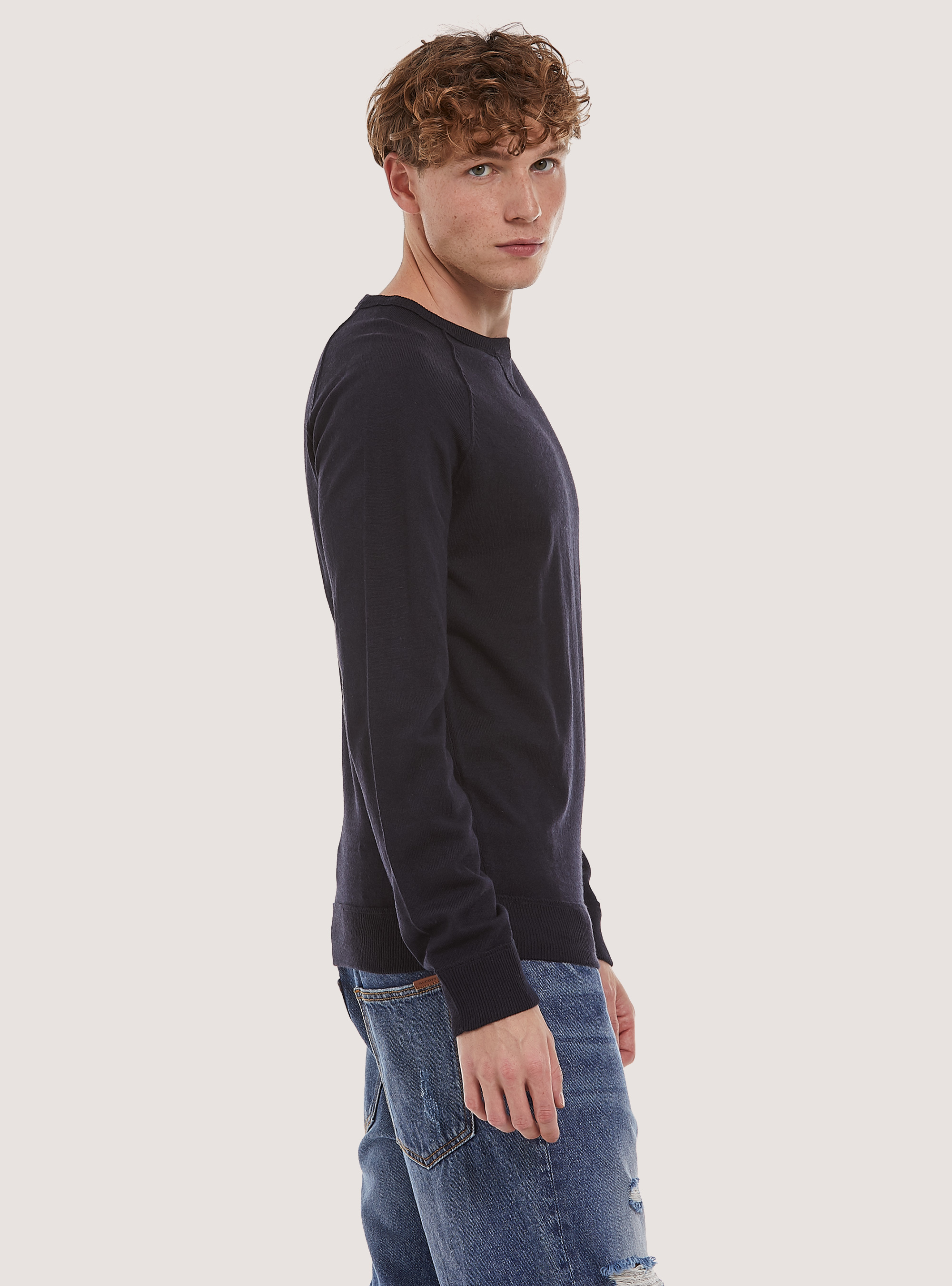 Pull &agrave; col ras du cou uni, NA1 NAVY DARK