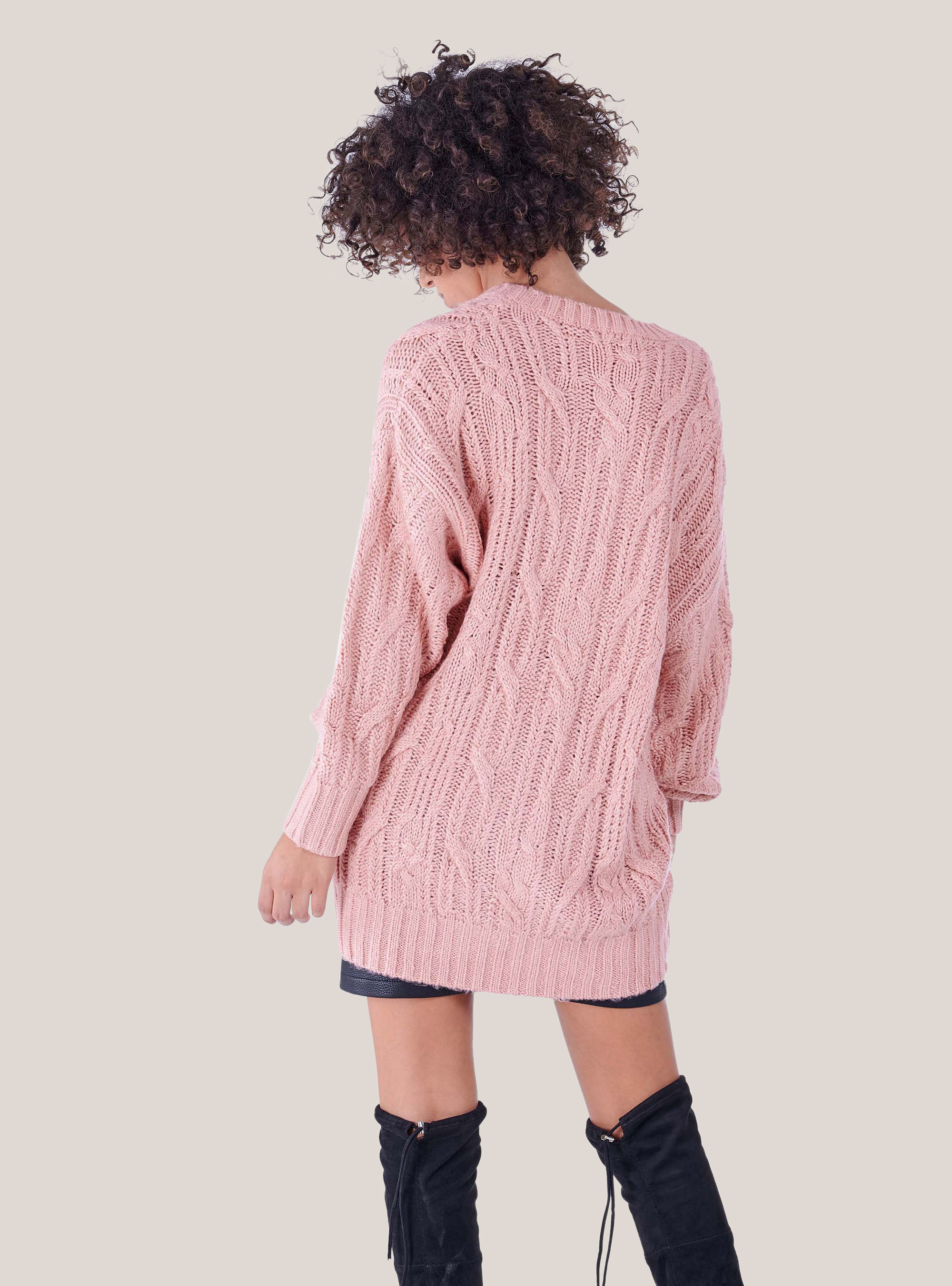 CREWNECK SWEATER  WITH BRAIDING, C501 PINK