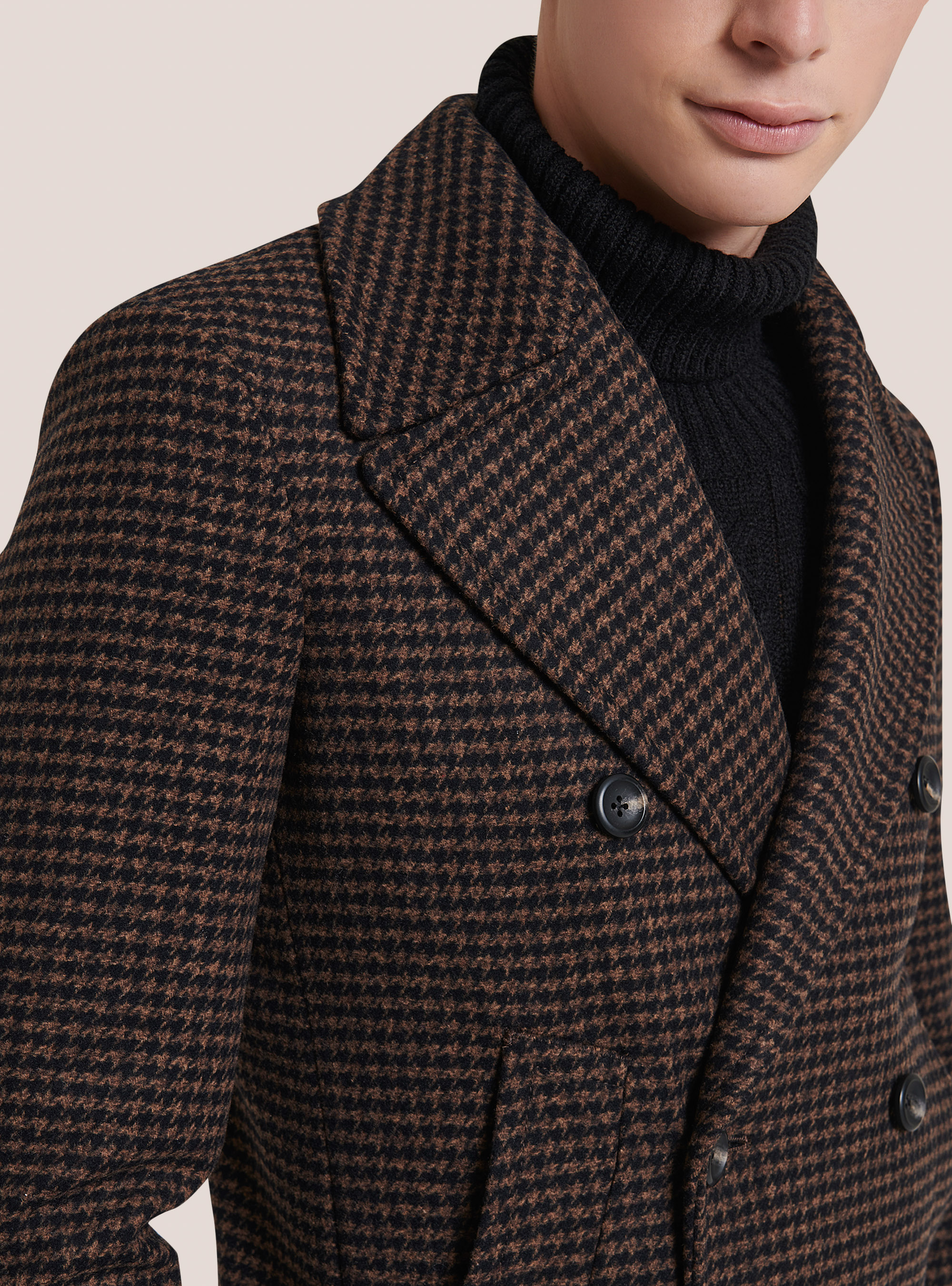 Houndstooth wool blend coat, BROWN