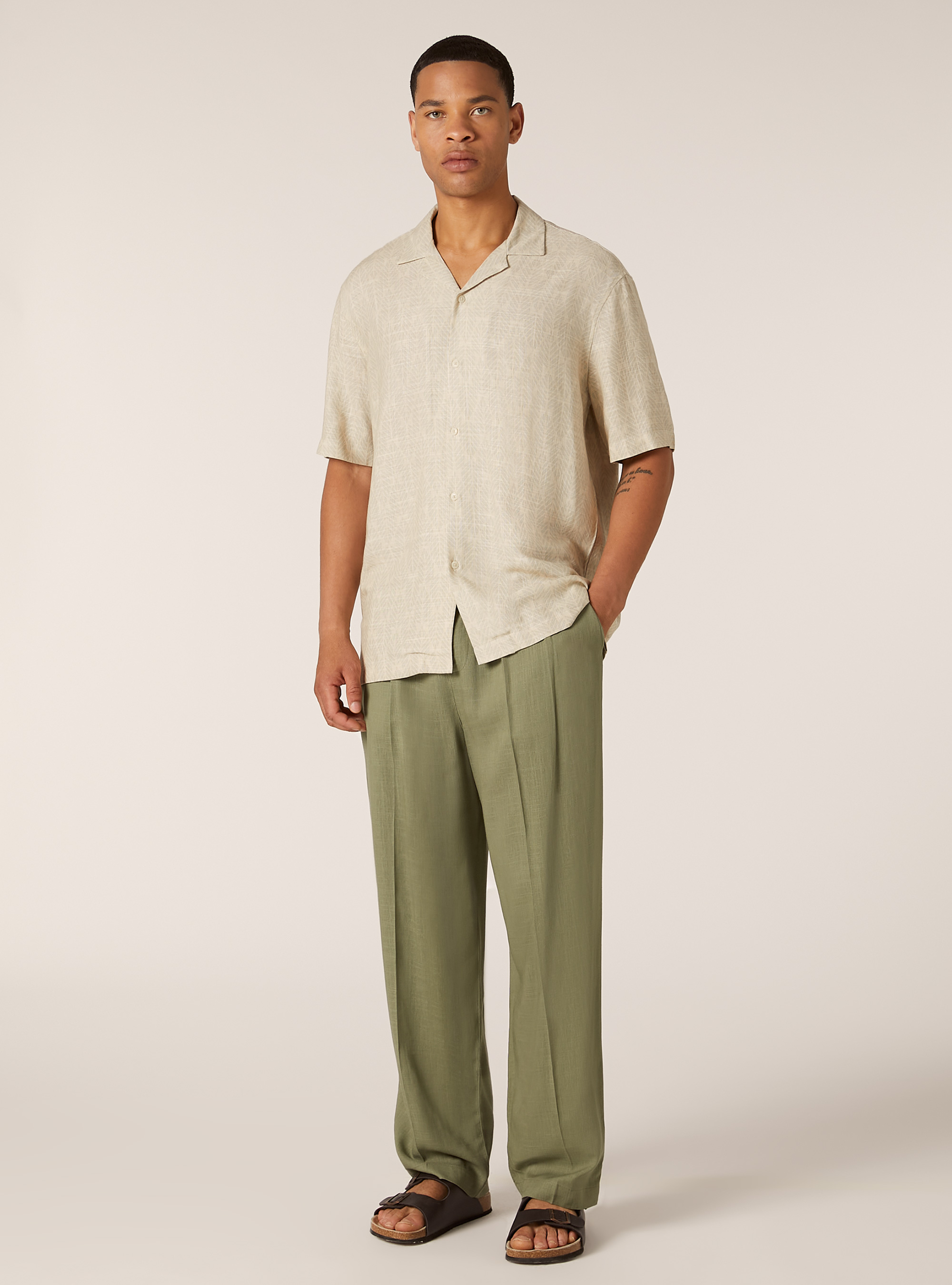 Linen blend striped shirt, BG1 BEIGE DARK