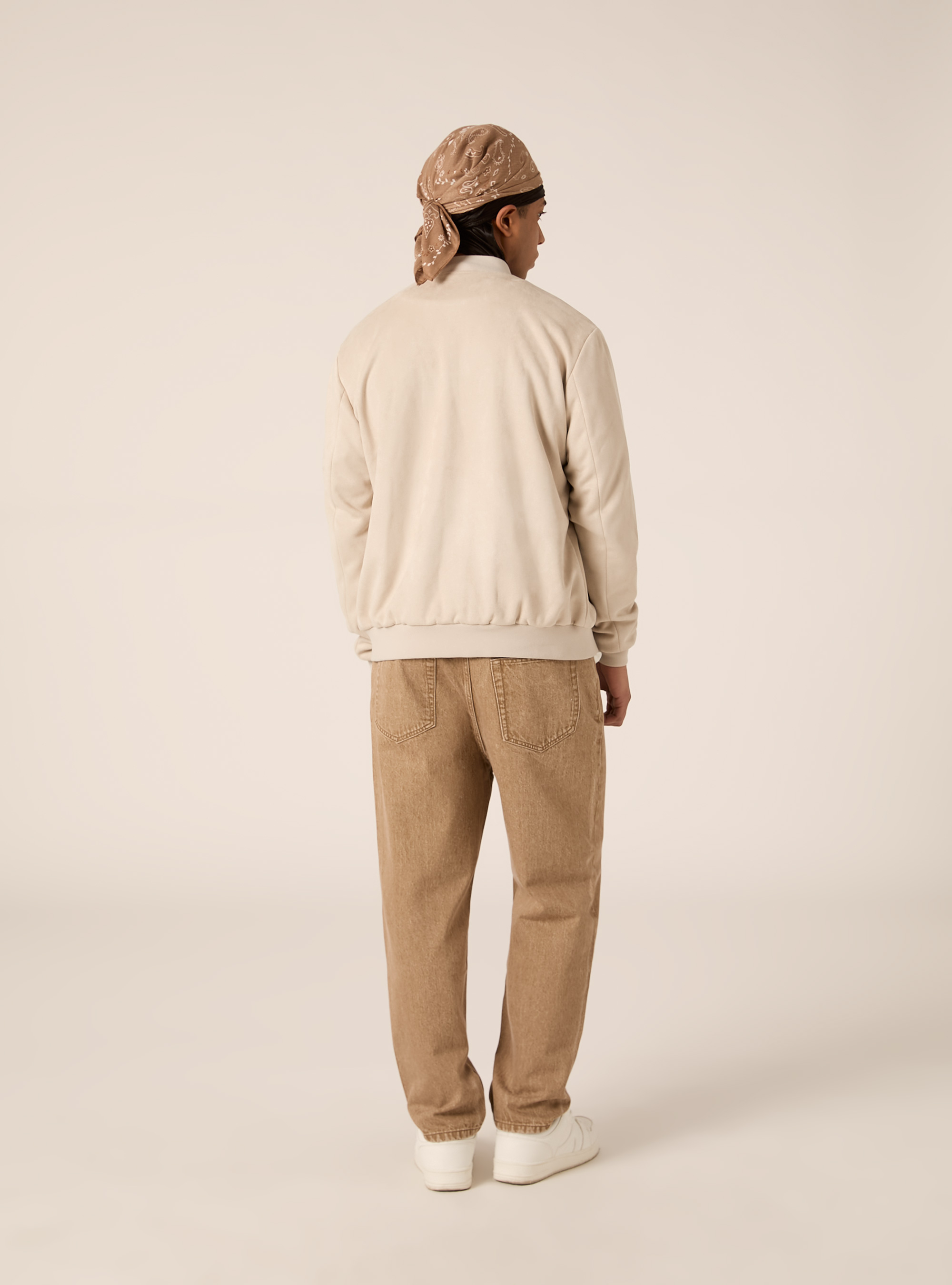 Suede-effect bomber jacket, CR3 CREAM LIGHT