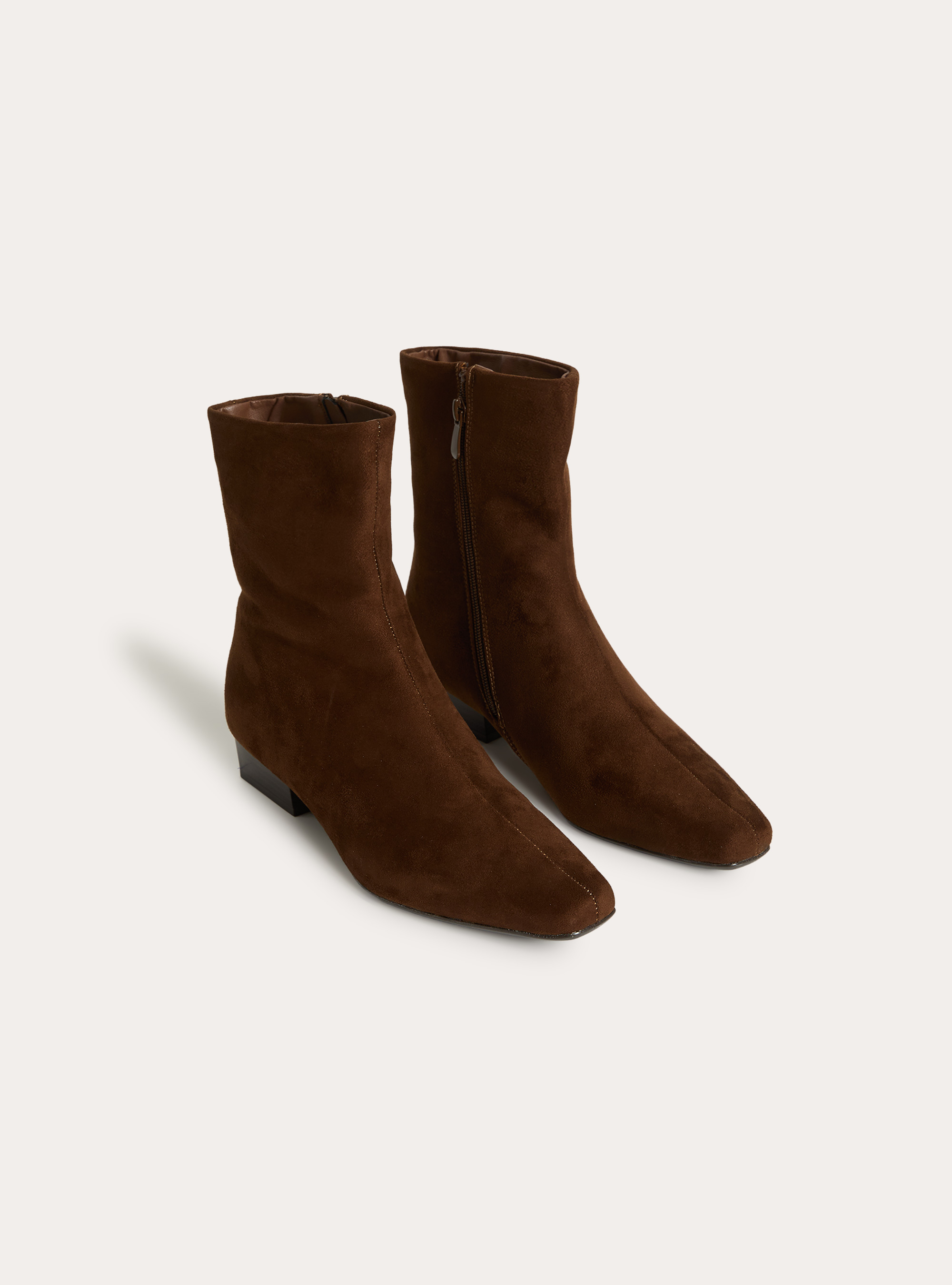 Bottines basses en effet cuir a bout carre et zip, TB1 TOBACCO DARK