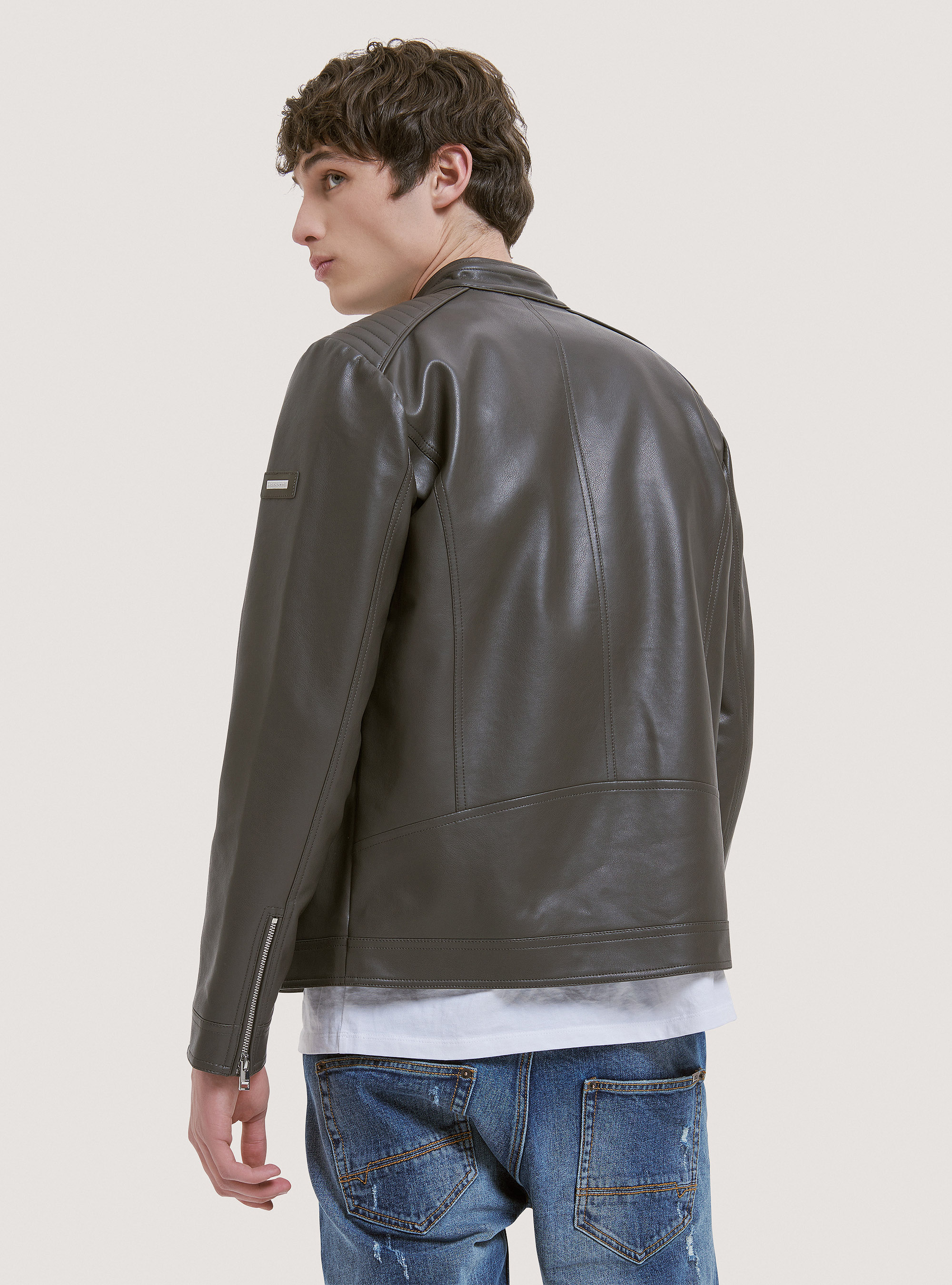 Öko-Lederjacke mit Reißverschluss, C115 GREY