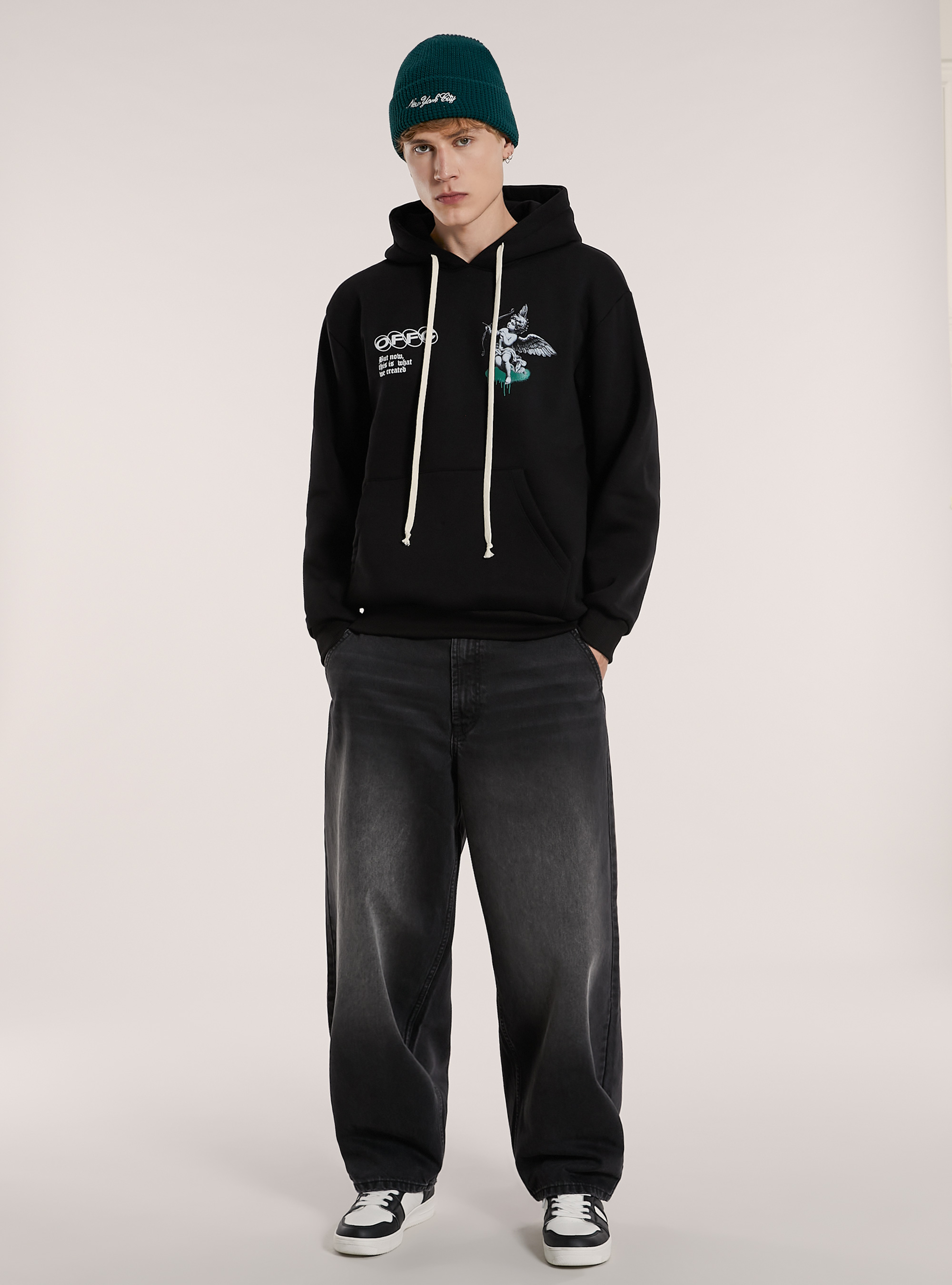 Sudadera con capucha y estampado Angels, BK1 BLACK