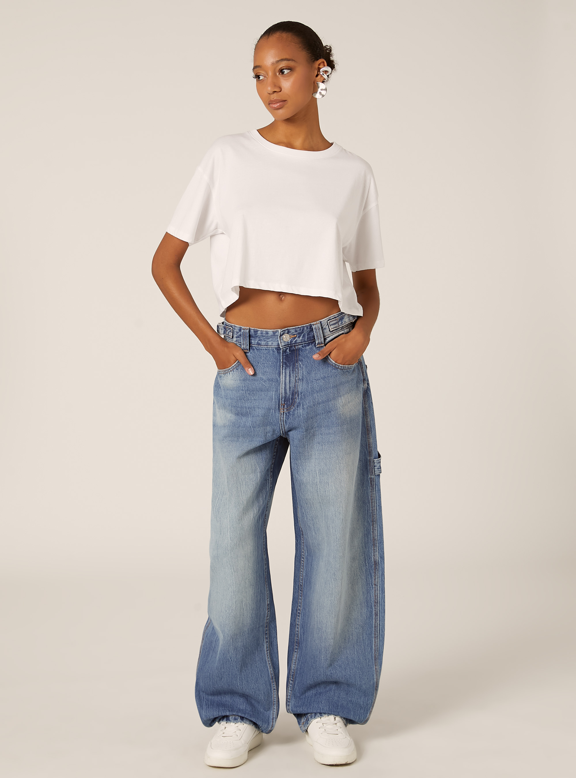 Vaqueros carpenter balloon con cintura ajustable, D006 AZURE