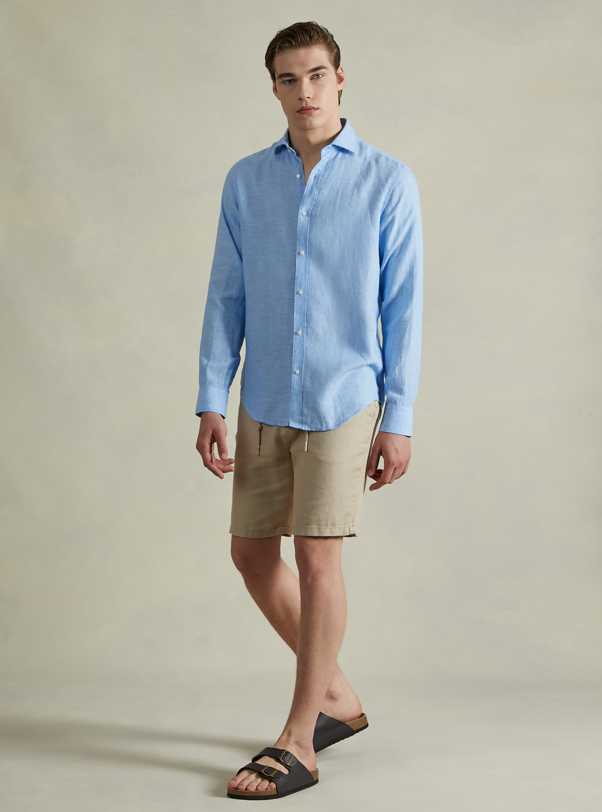 Long-sleeved pure linen shirt, AZ3 AZURE LIGHT
