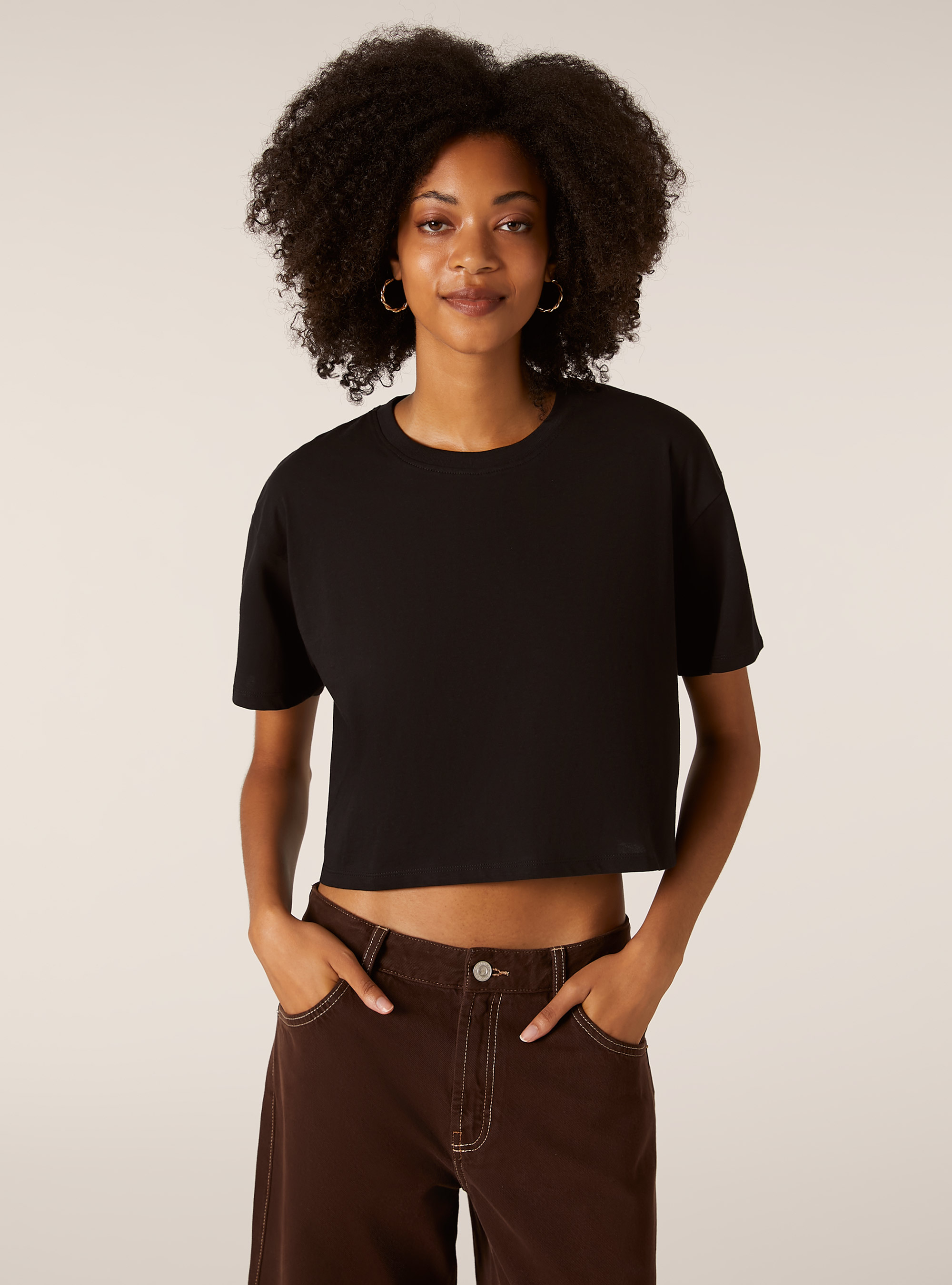 Cotton cropped t-shirt, BK1 BLACK