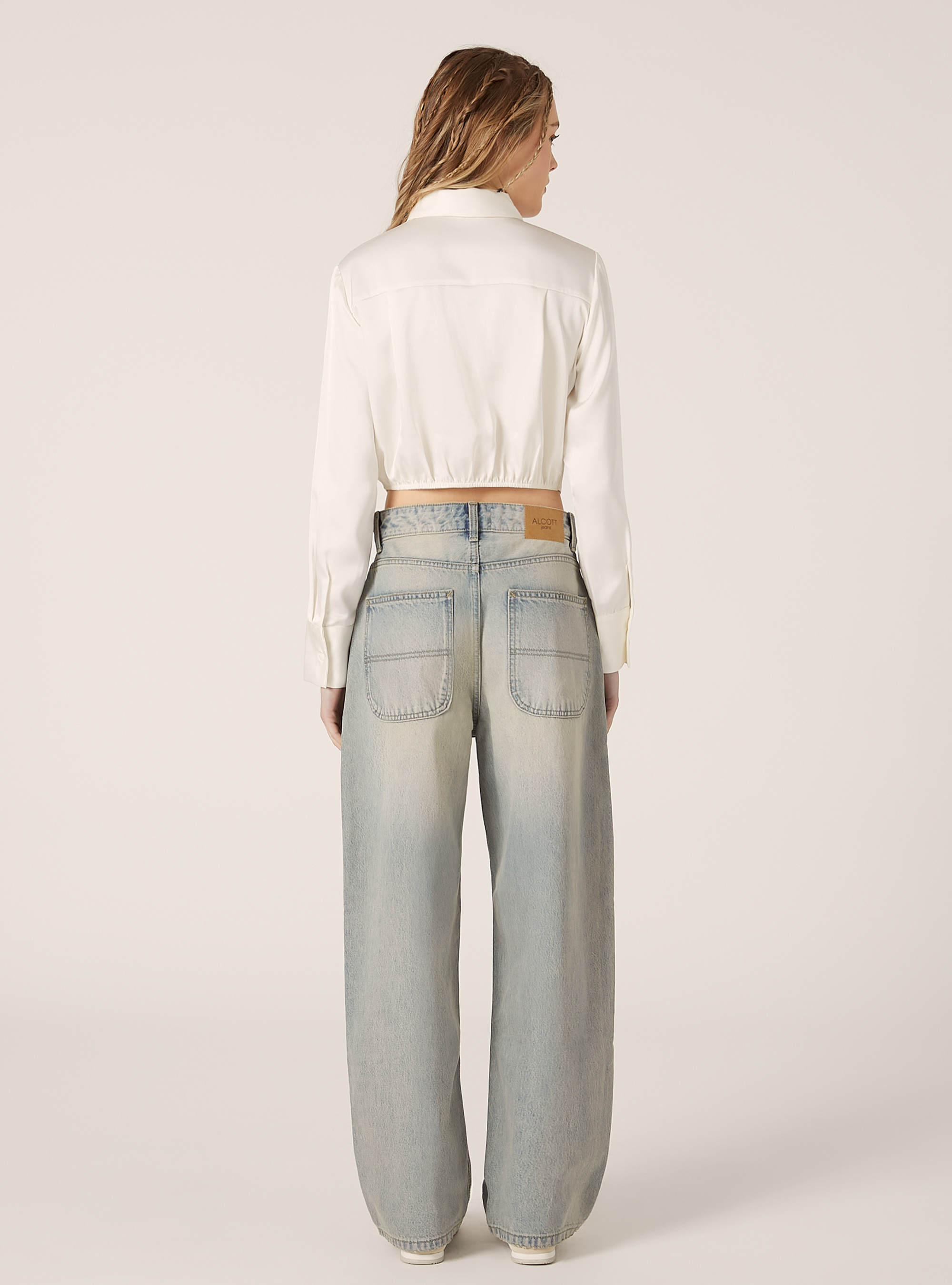 Satin cropped shirt, WH1 OFF WHITE