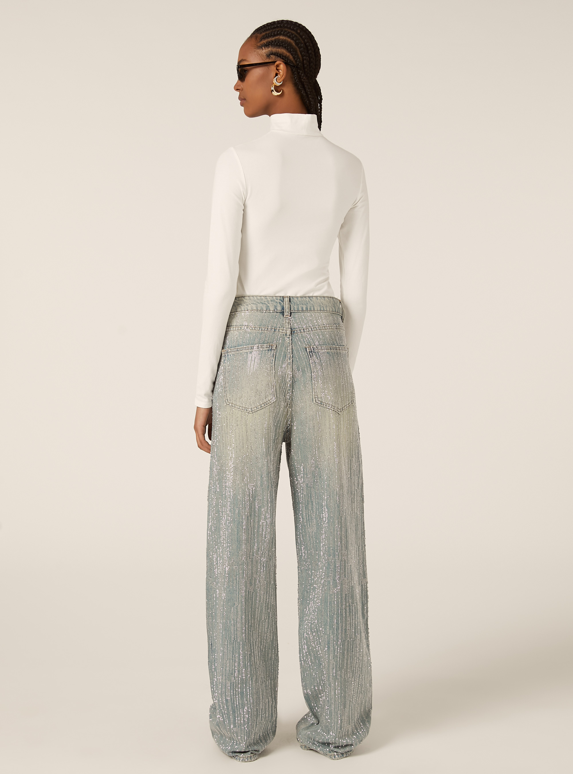 Jeans strass combinati straight, D006 AZURE