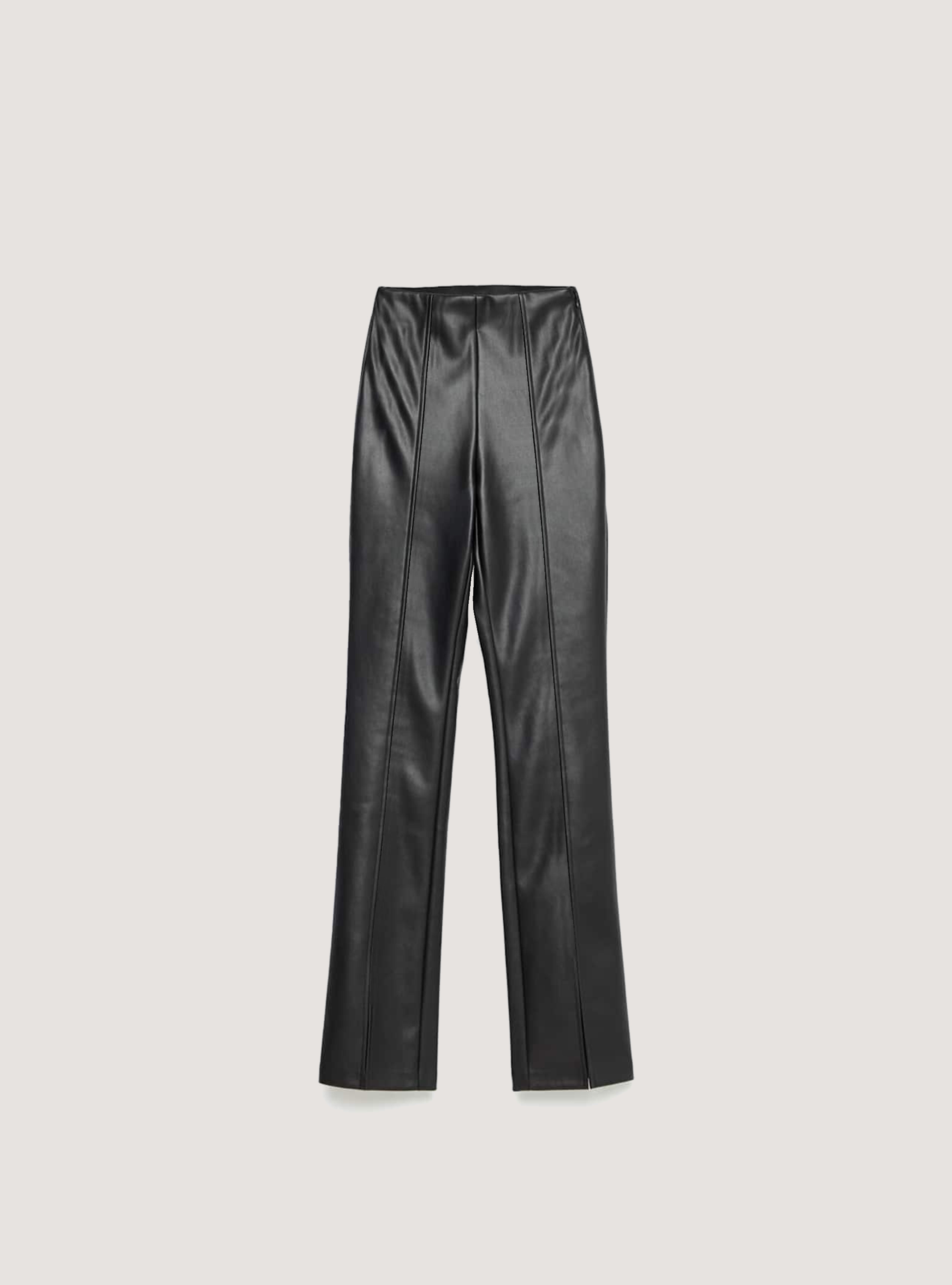 Faux leather leggings with slits, BLACK