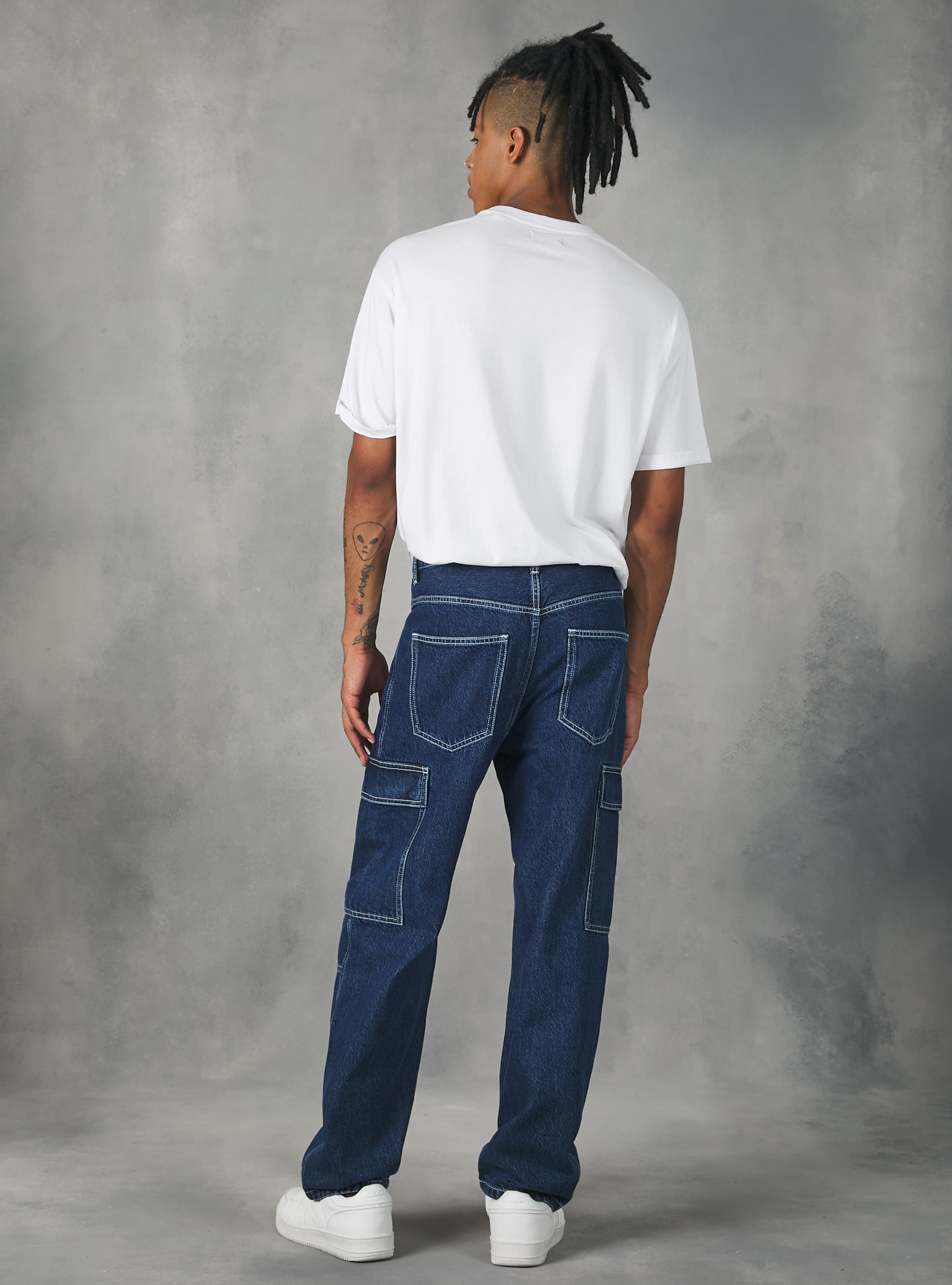 Cargo jeans with contrast stitching, D001 DEEP BLUE
