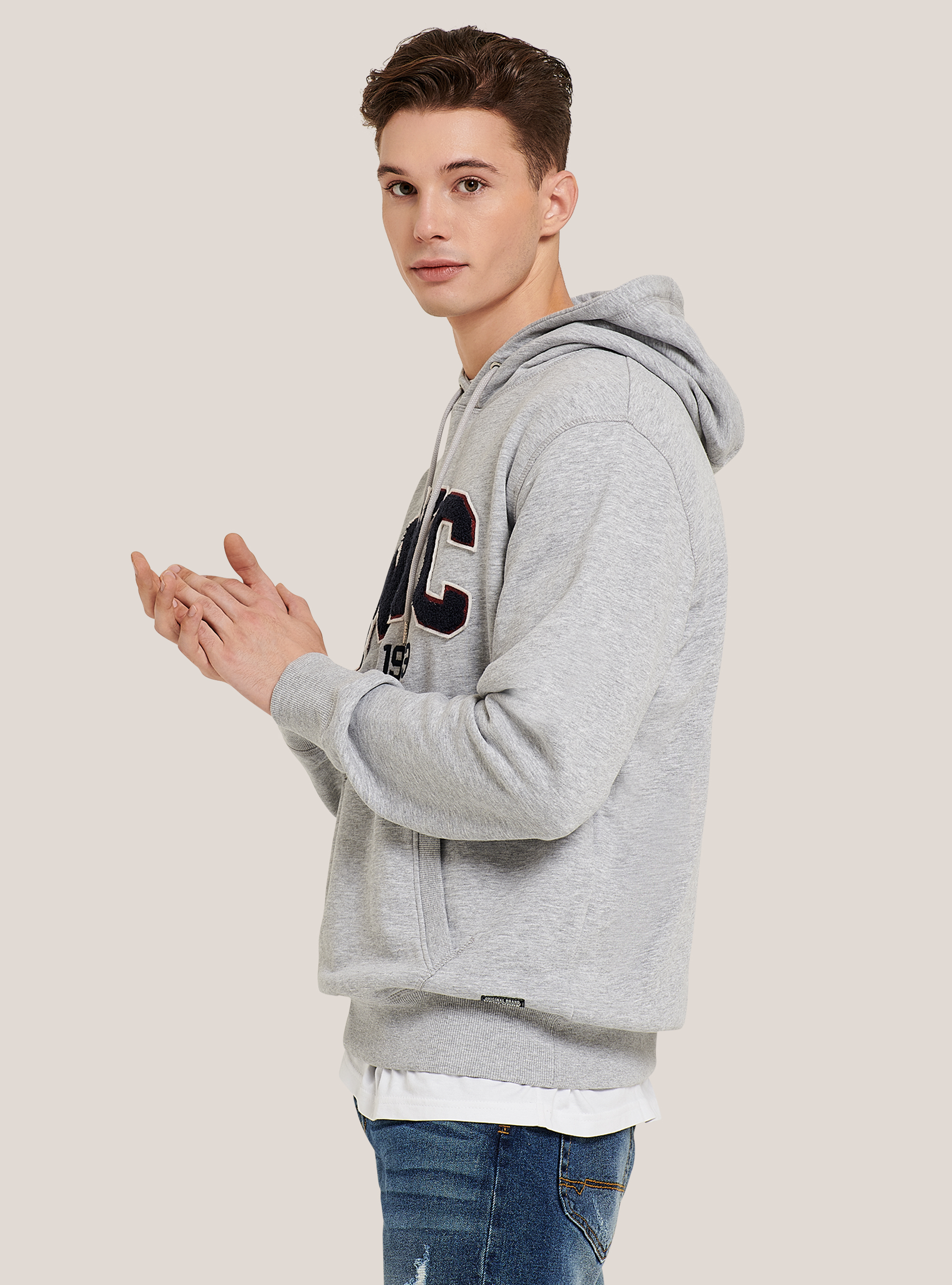 Hoodie with kangaroo pocket, LIGHT GREY MELANGE