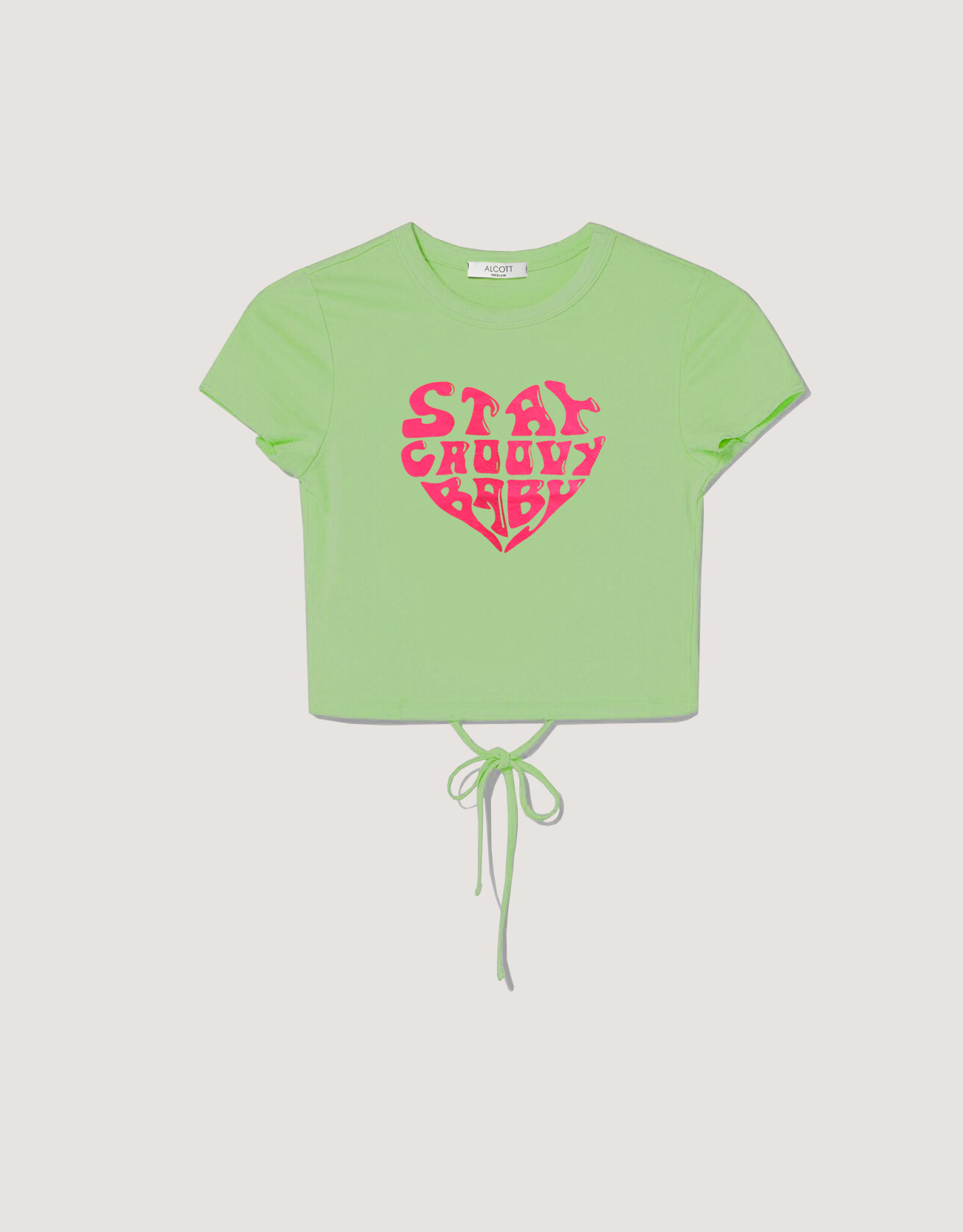 Cropped lace-up T-shirt with ''Fancy Collection'' print, GC2 MEDIUM ACID GREEN
