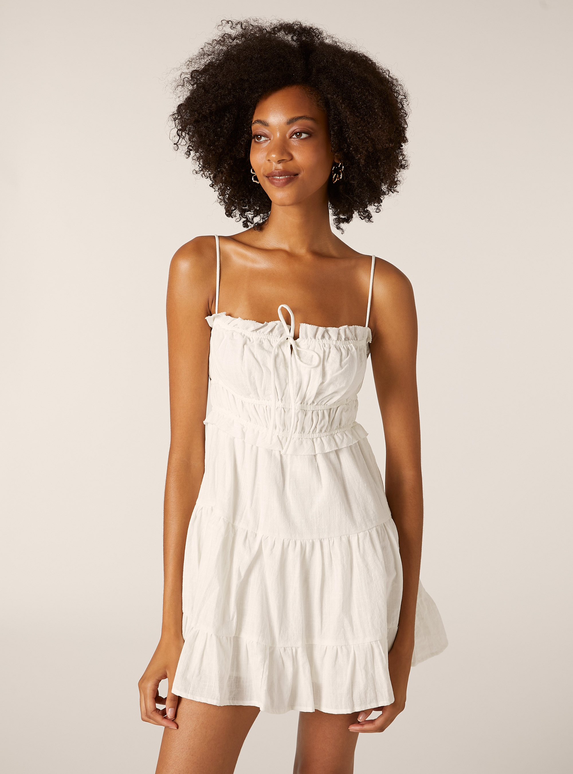 Cotton mini dress, WH1 OFF WHITE