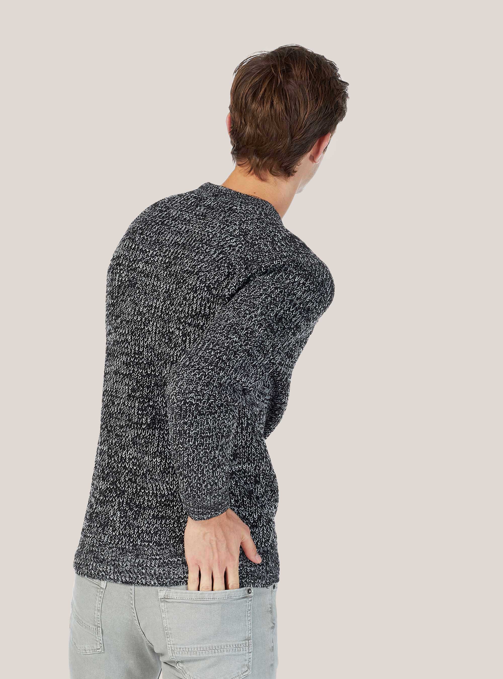 RIB KINT ROUND NECK PULLOVER, CREAM/BLACK