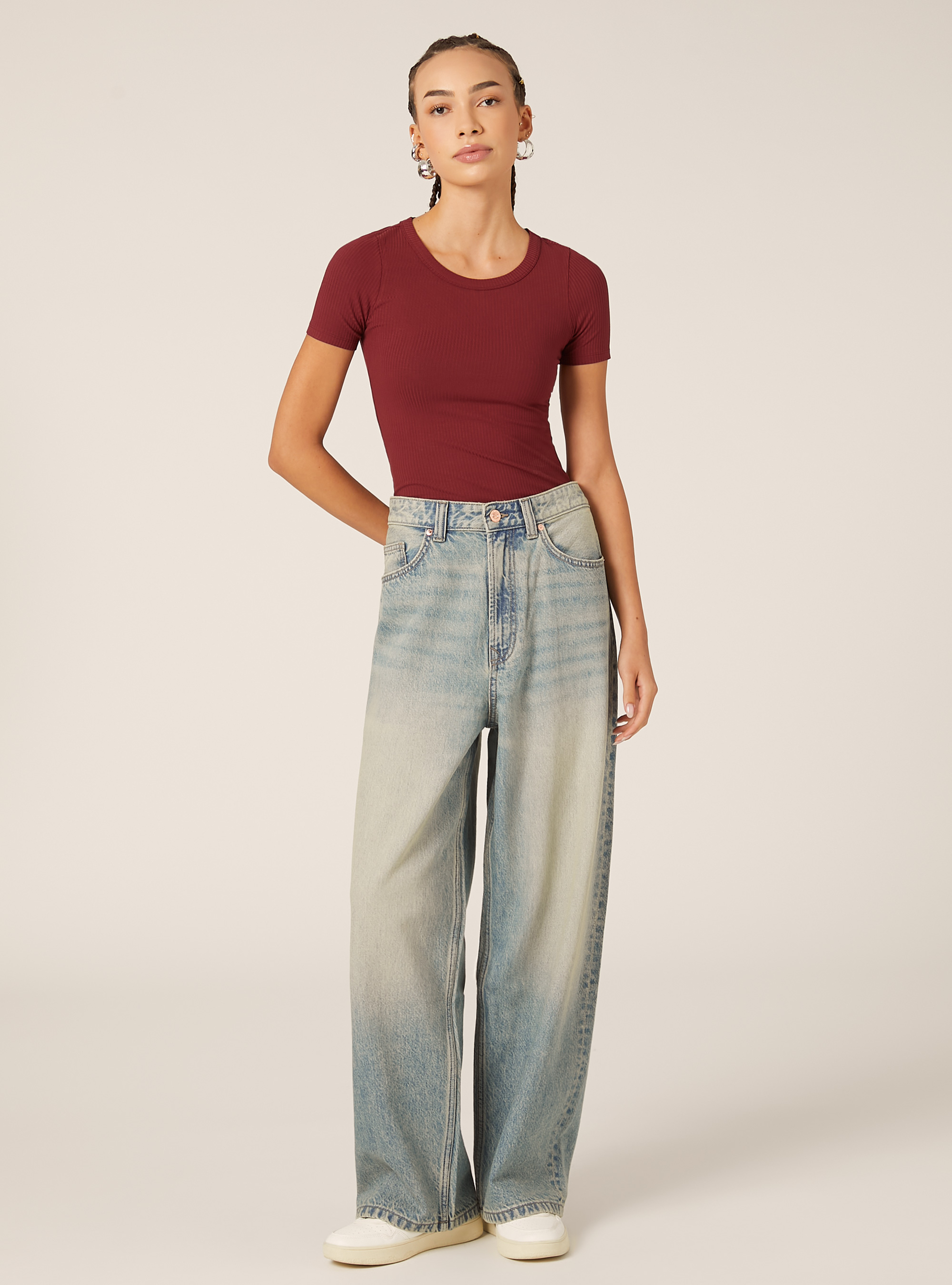 Body à manches courtes cotelées, BO1 BORDEAUX DARK