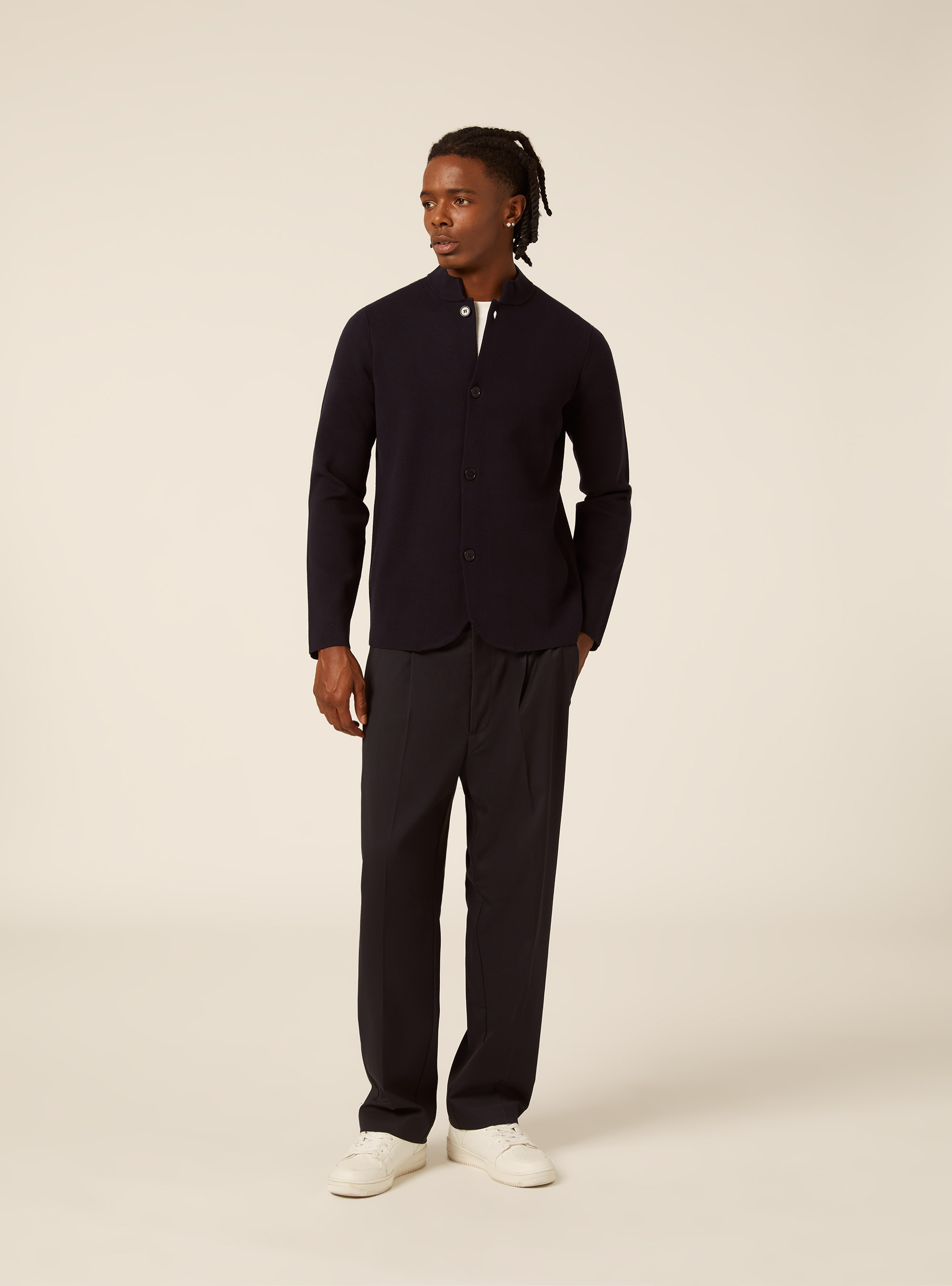 Giacca in maglia strutturata con colletto, NA1 NAVY DARK