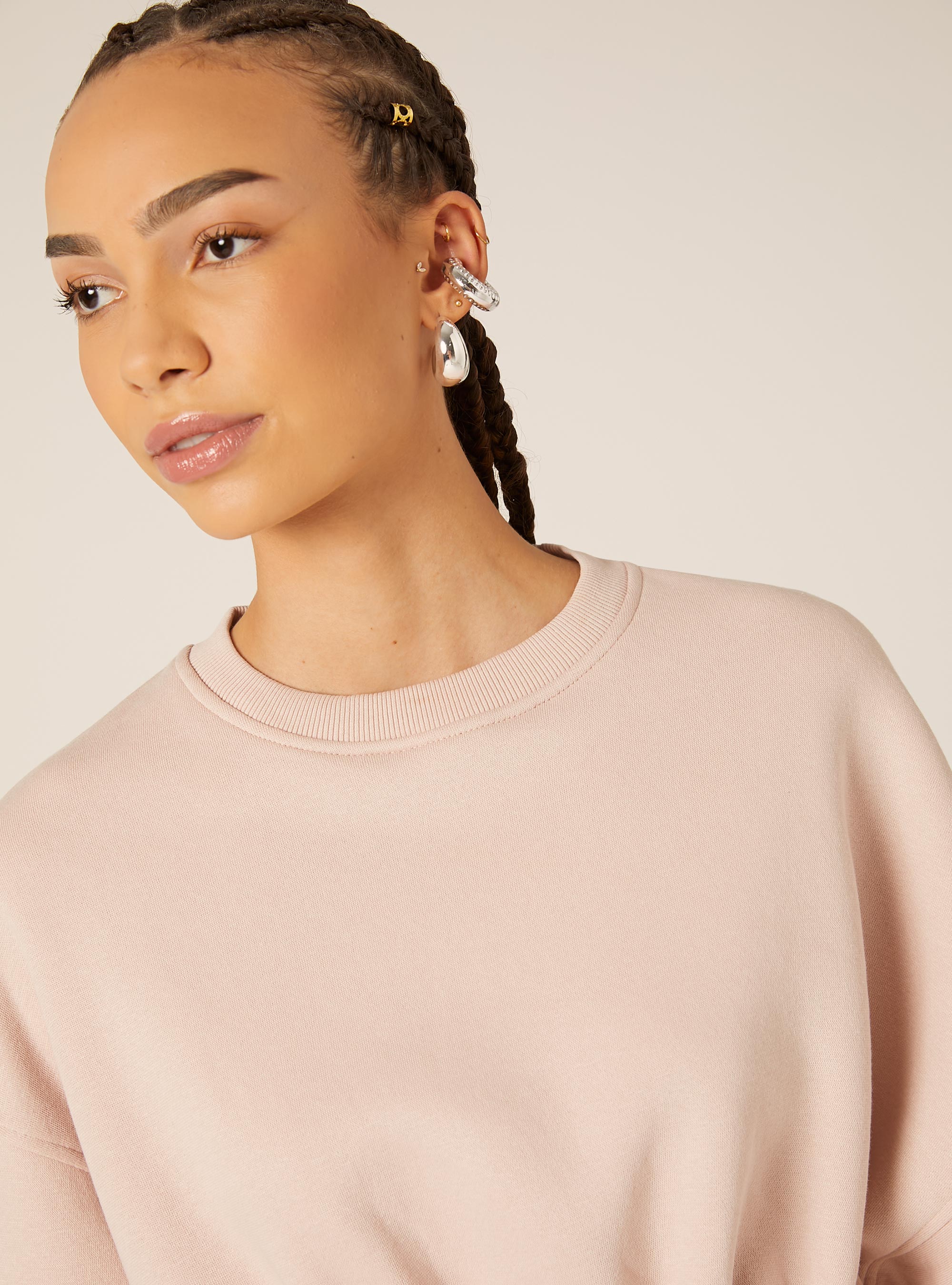 Sudadera de algodón con cuello redondo y corte cropped, PK2 PINK MEDIUM