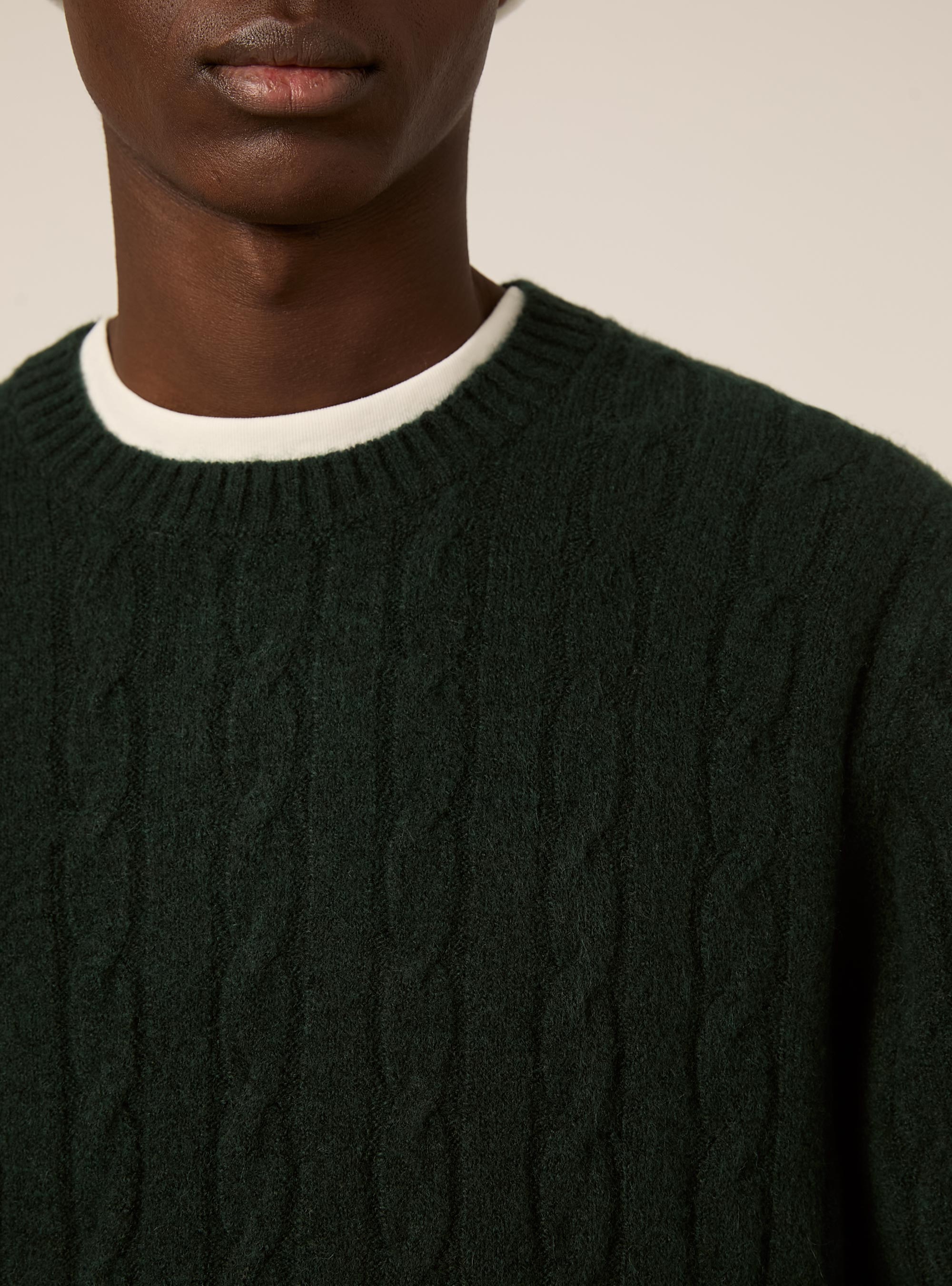 Maglione girocollo cable, GN1 GREEN DARK