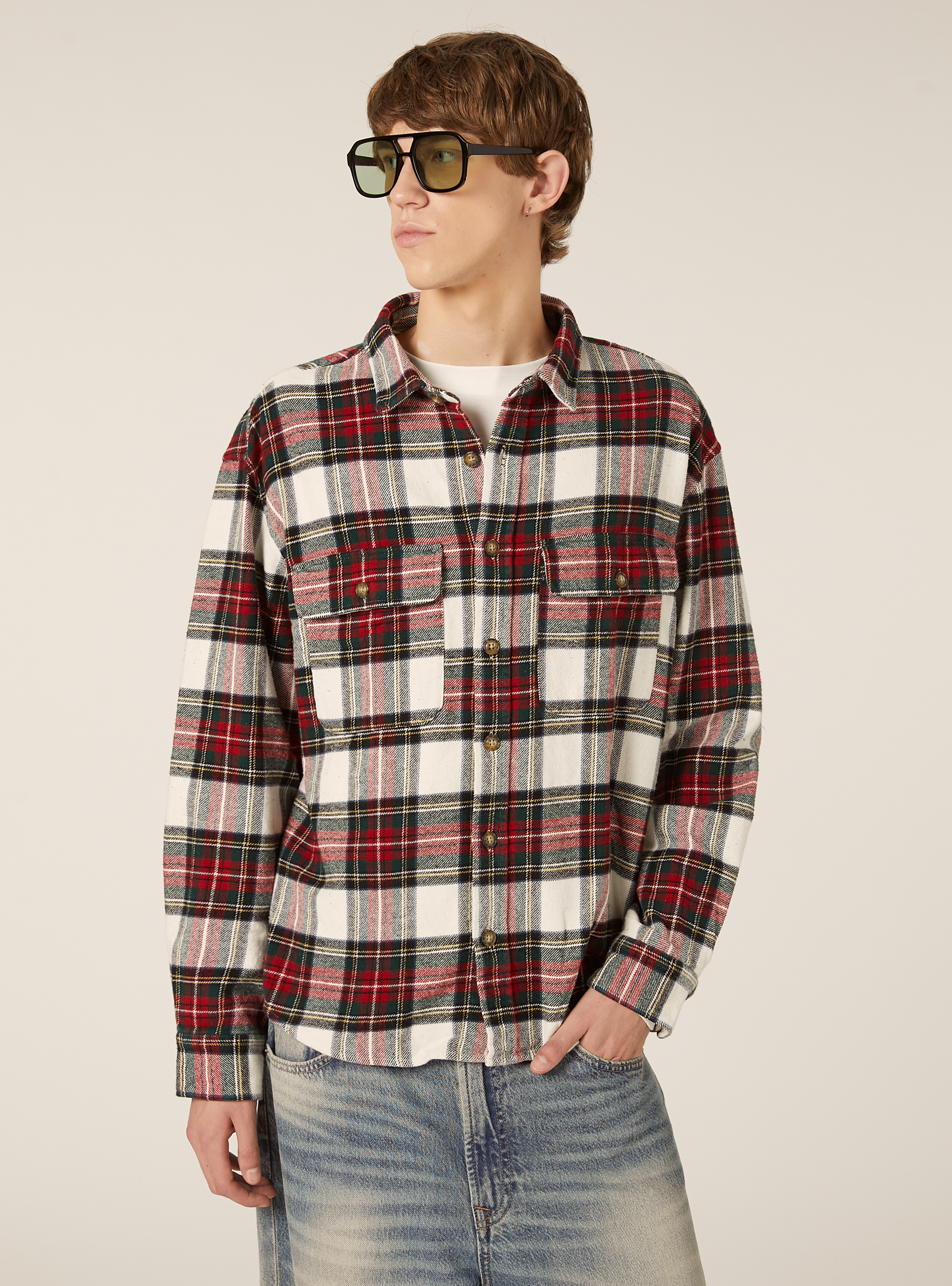 Camicia flanella quadri, WH1 OFF WHITE