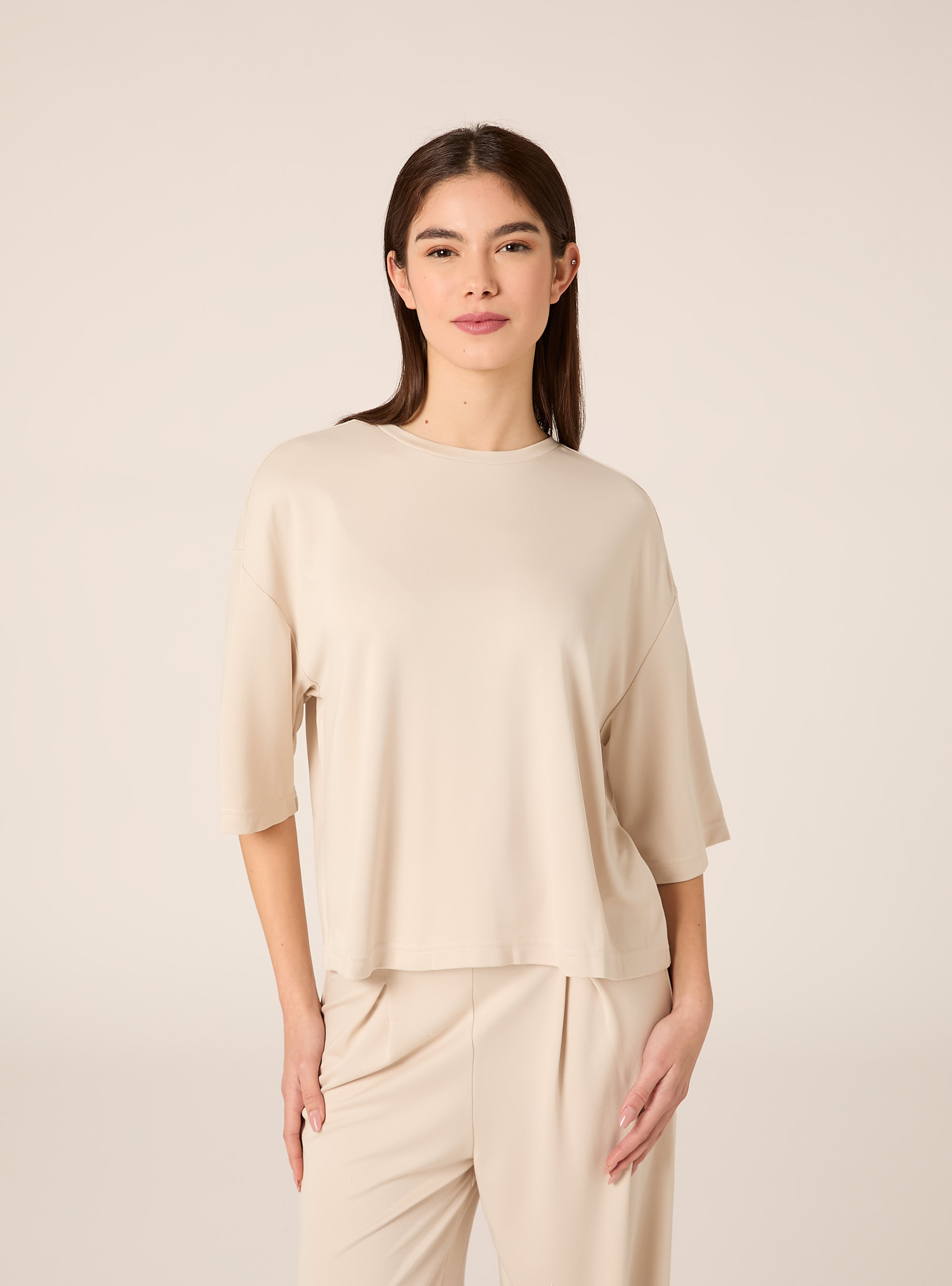 Half sleeve crew neck t-shirt, BG3 BEIGE LIGHT