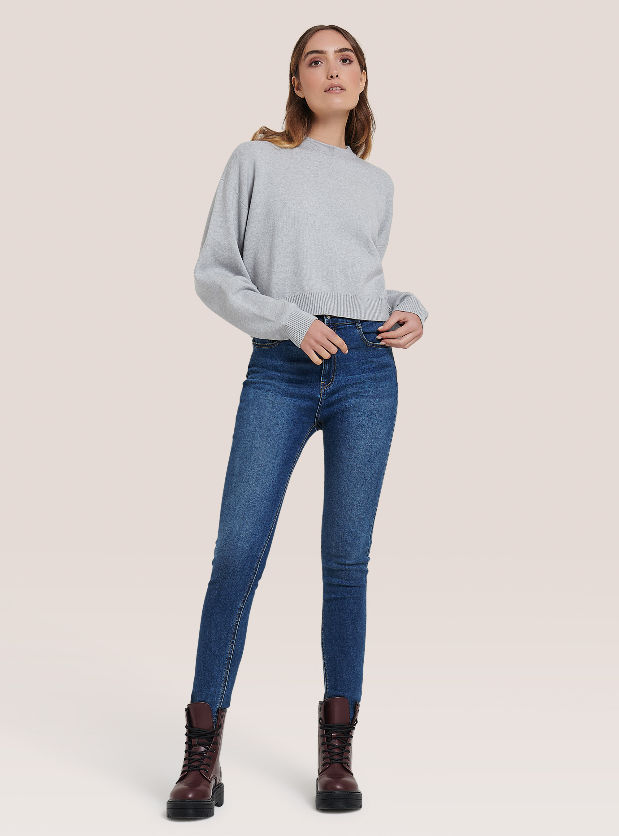 Plain colour cropped pullover, C148 ICE MELANGE
