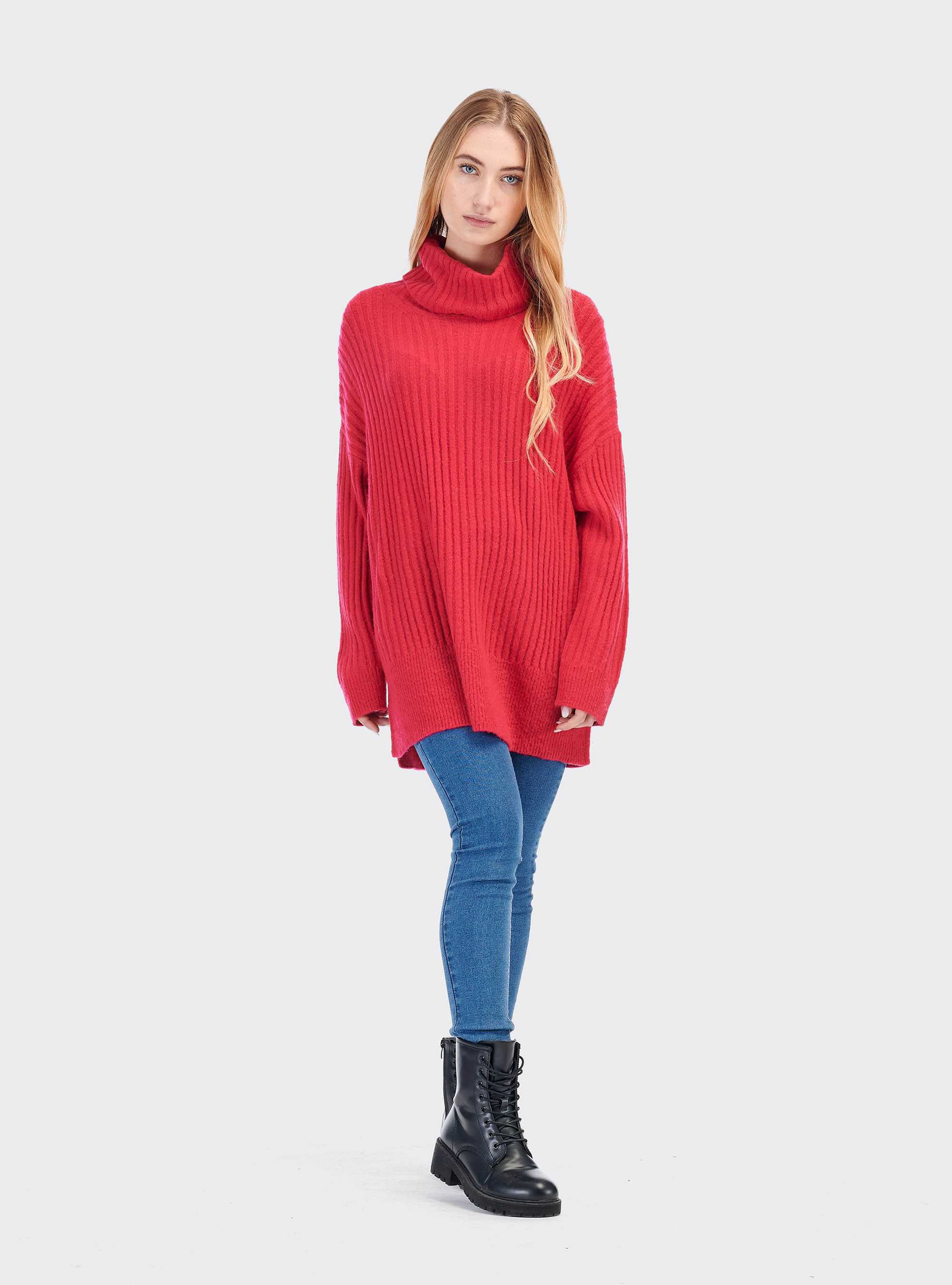 Jersey oversize de cuello alto, FUCSIA