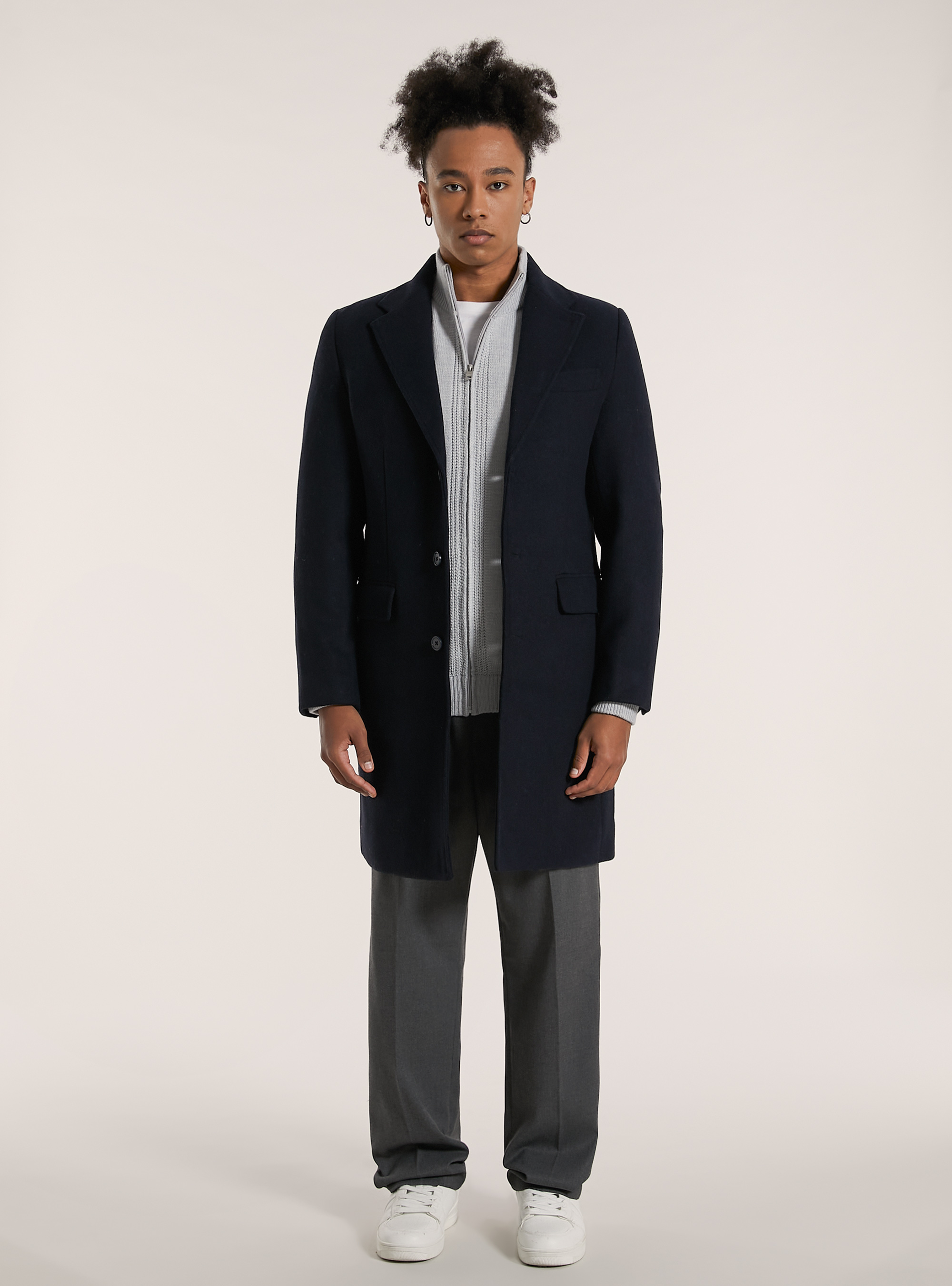 Single breasted wool blend coat, NA1 NAVY DARK